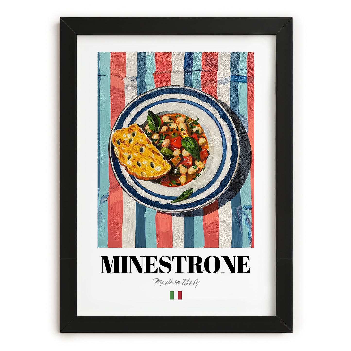 Minestrone – Italian Soup Dish, Café Painting, in sleek black frame