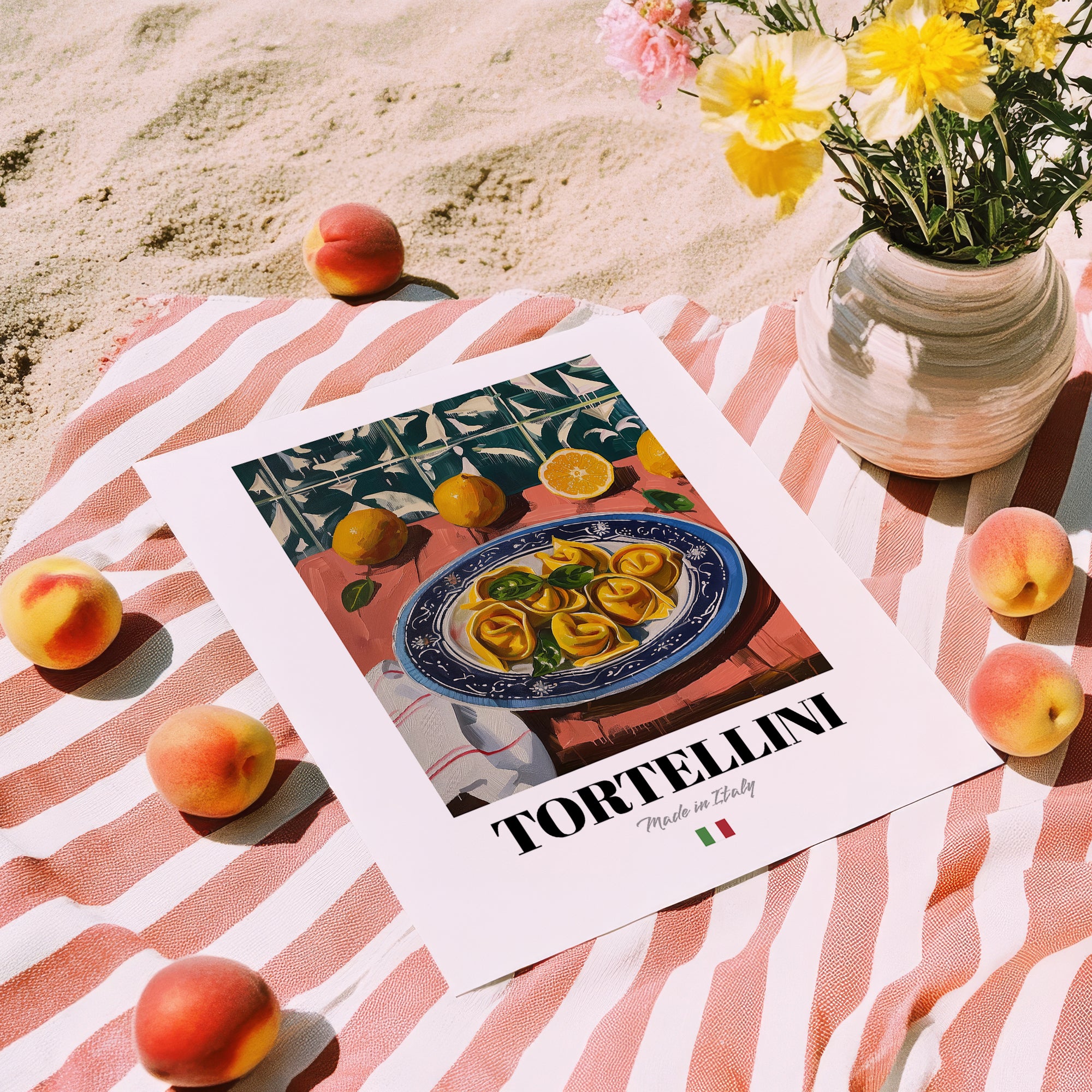 Tortellini – Italian Pasta, Ristorante Still Life, unframed on coastal sand