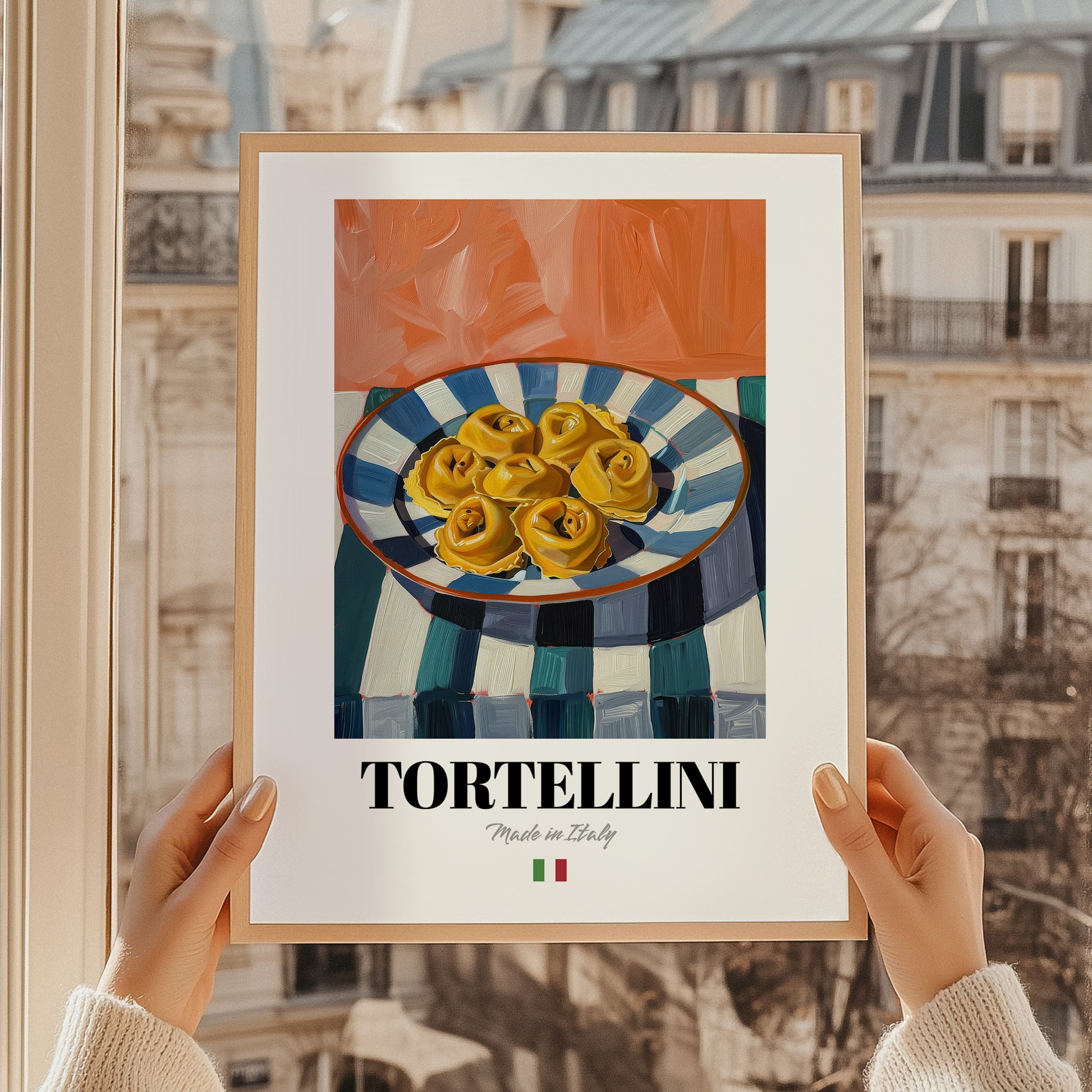 Tortellini – Italian Pasta, Trattoria Poster, styled in a charming Paris street view