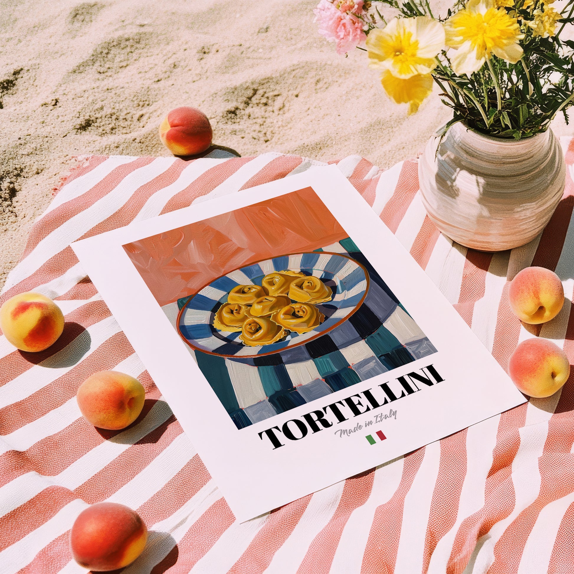 Tortellini – Italian Pasta, Trattoria Poster, unframed on coastal sand