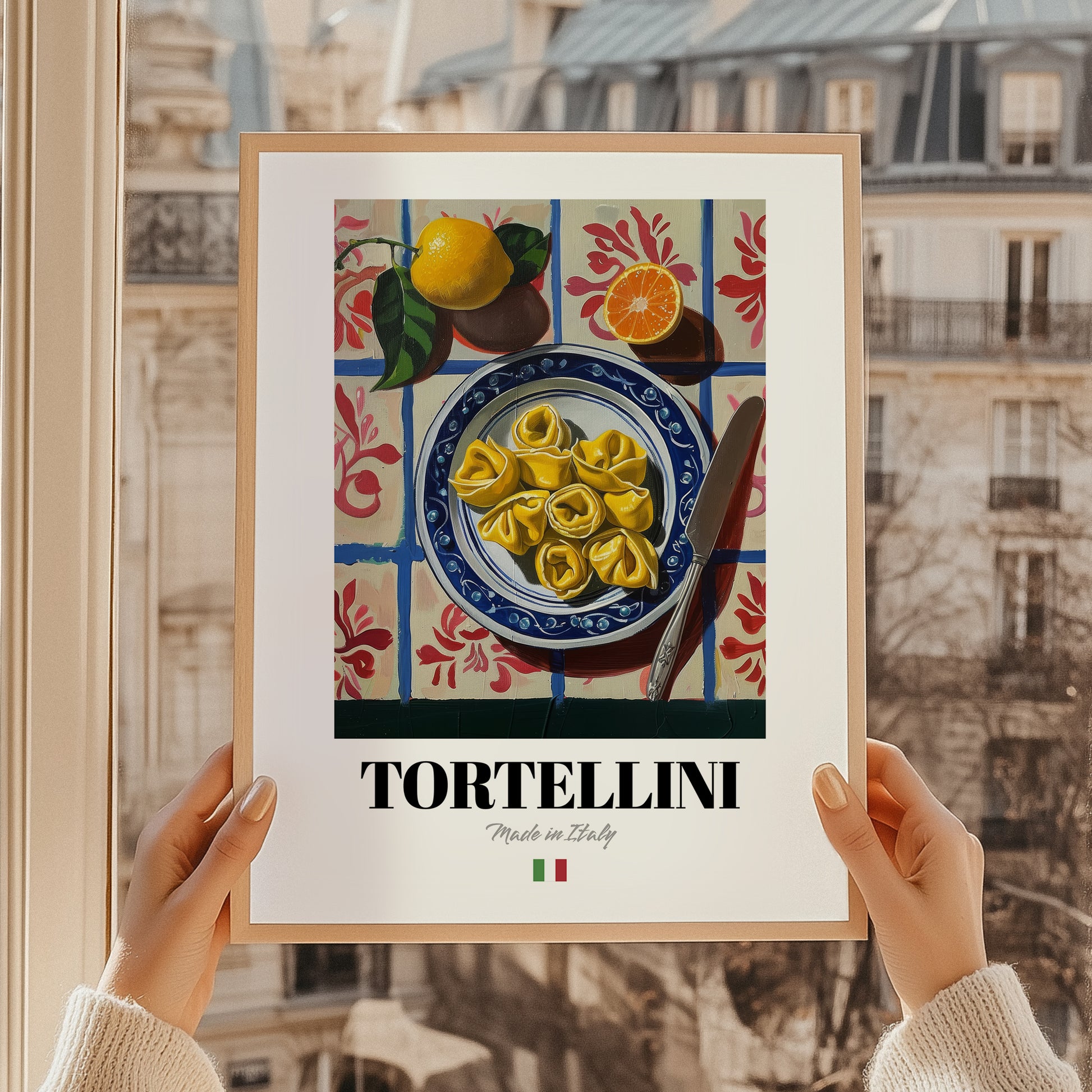 Tortellini – Italian Pasta, Ristorante Wall Art, styled in a charming Paris street view