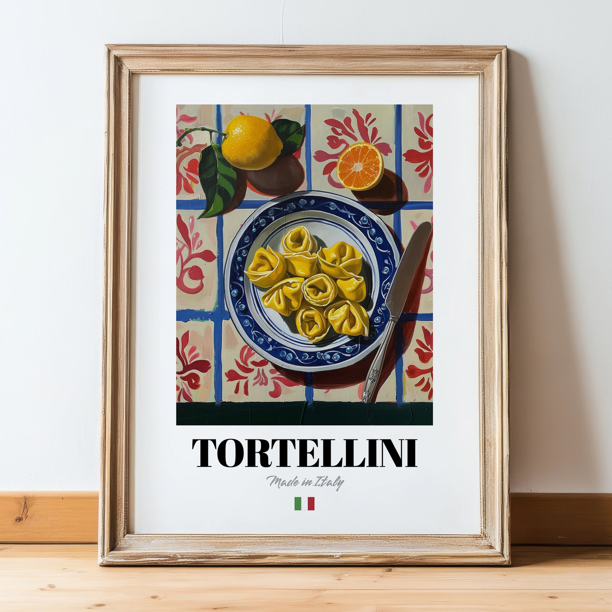 Tortellini – Italian Pasta, Ristorante Wall Art, in wooden frame leaning on the floor