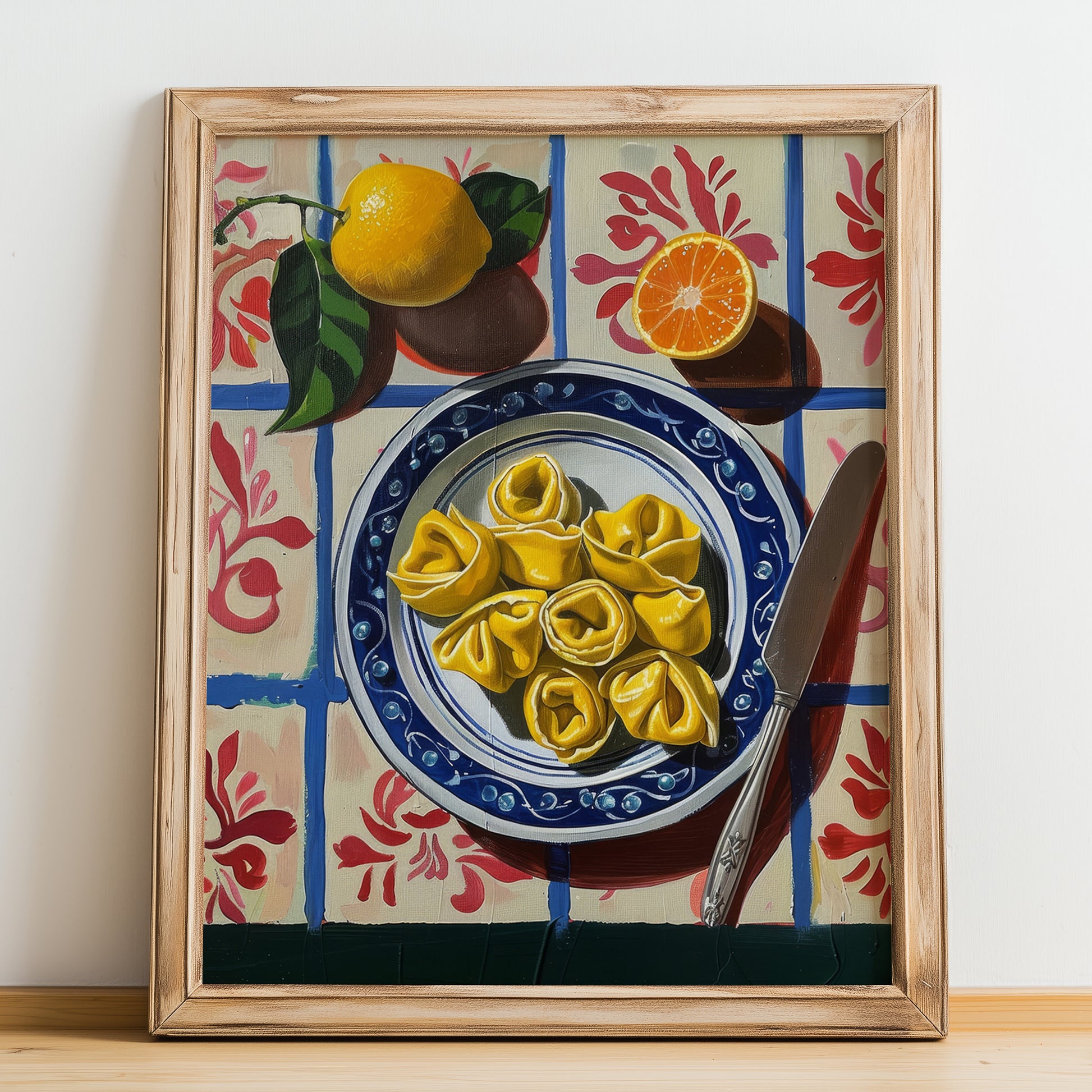 Tortellini – Italian Pasta, Ristorante Wall Art, no-text version framed in wood
