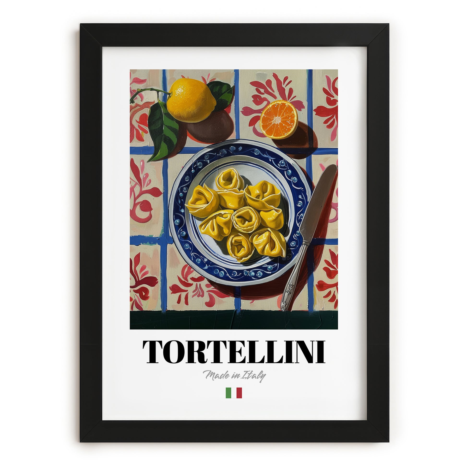 Tortellini – Italian Pasta, Ristorante Wall Art, in sleek black frame