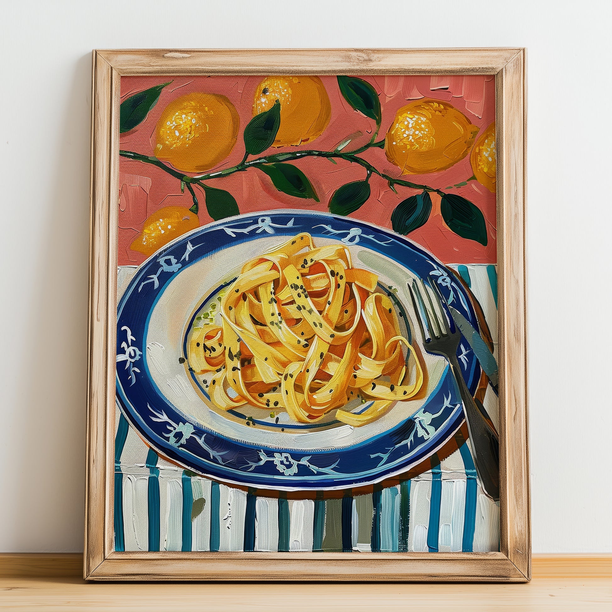 Cacio e Pepe – Italian Pasta, Restaurant Poster, no-text version framed in wood