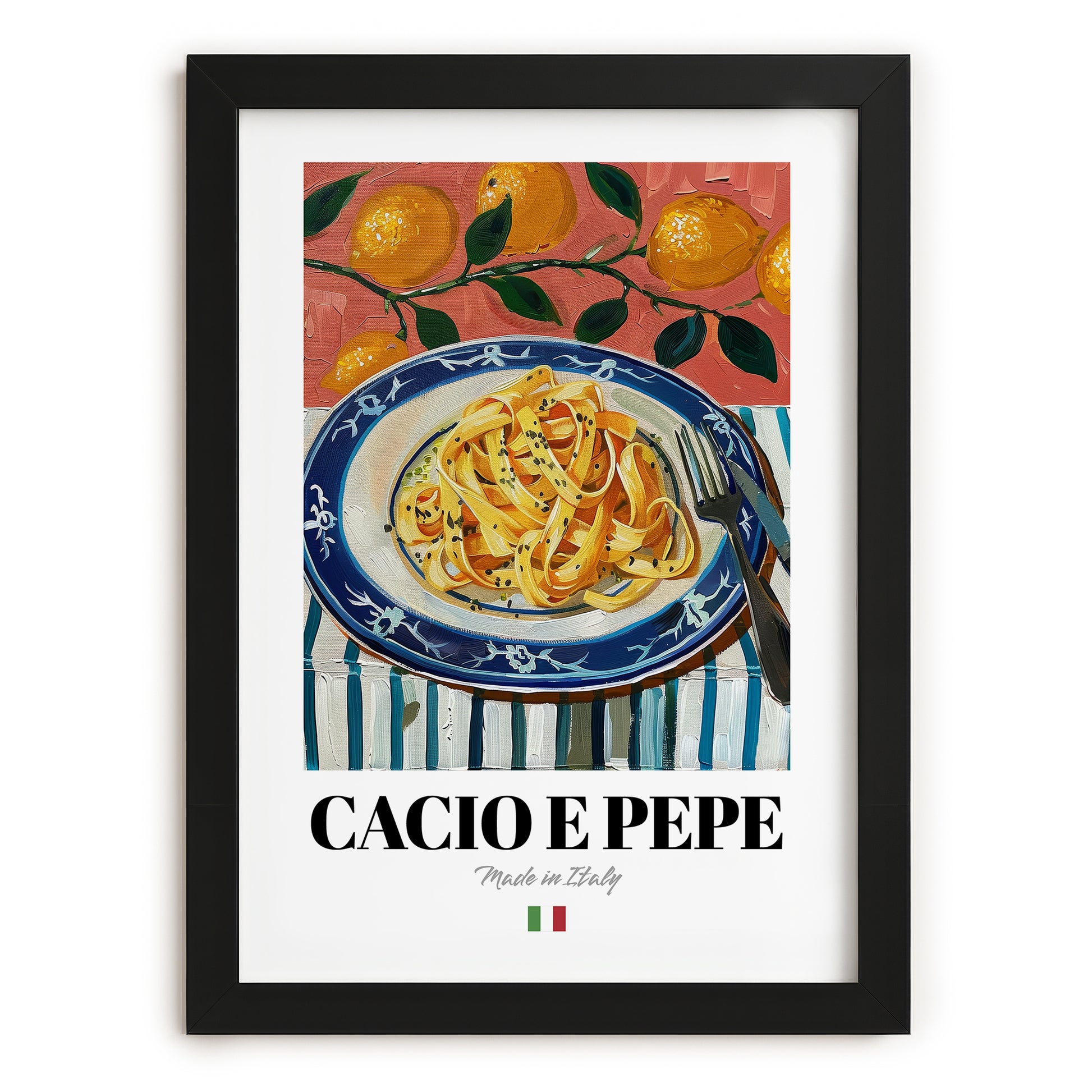 Cacio e Pepe – Italian Pasta, Restaurant Poster, in sleek black frame