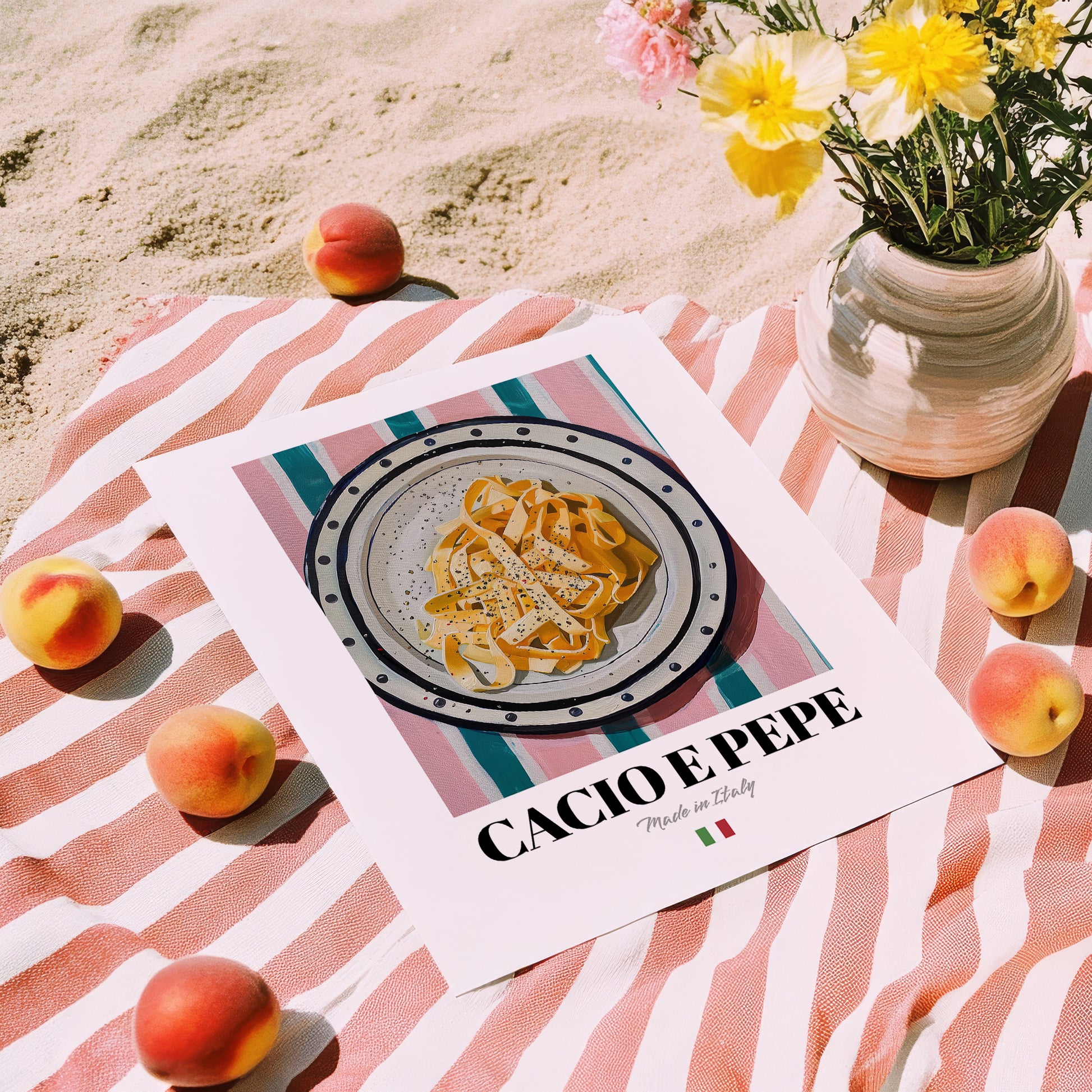 Cacio e Pepe – Italian Pasta, Osteria Still Life, unframed on coastal sand