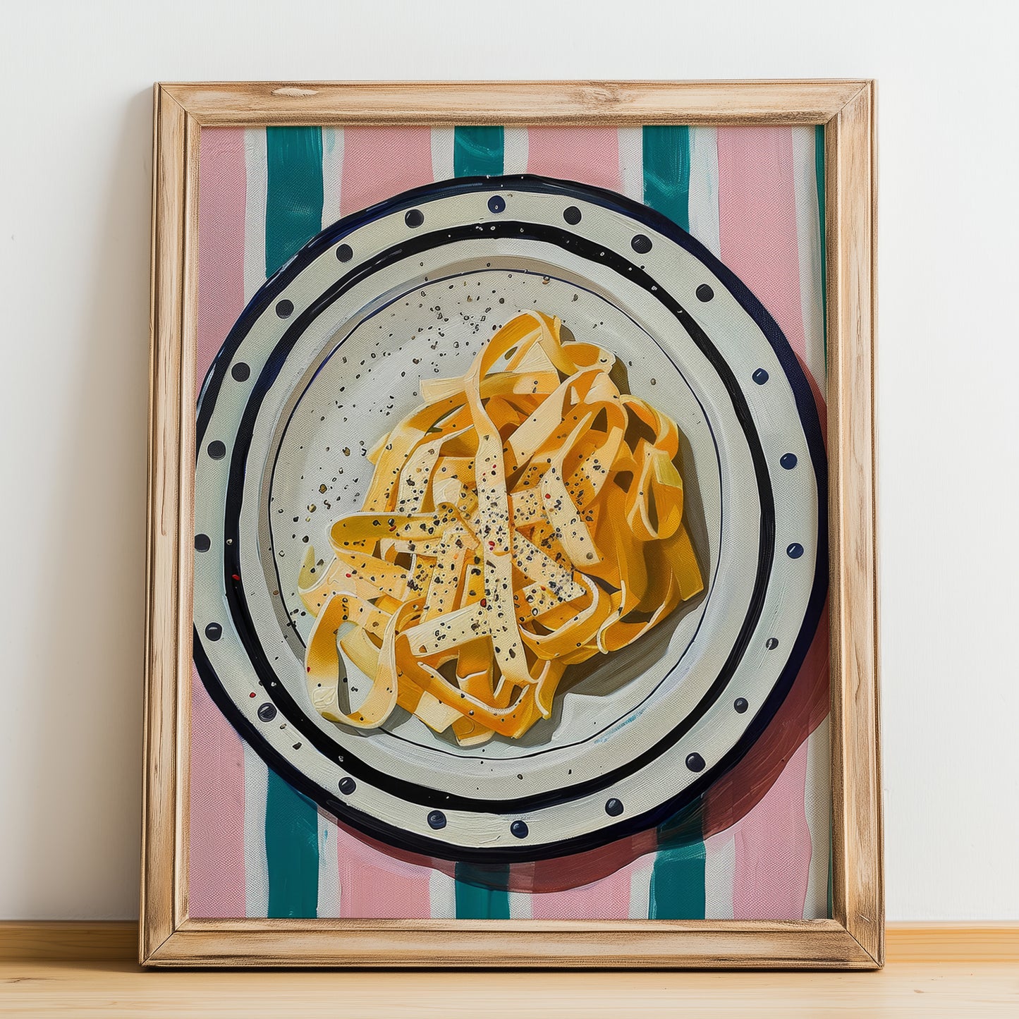 Cacio e Pepe – Italian Pasta, Osteria Still Life, no-text version framed in wood