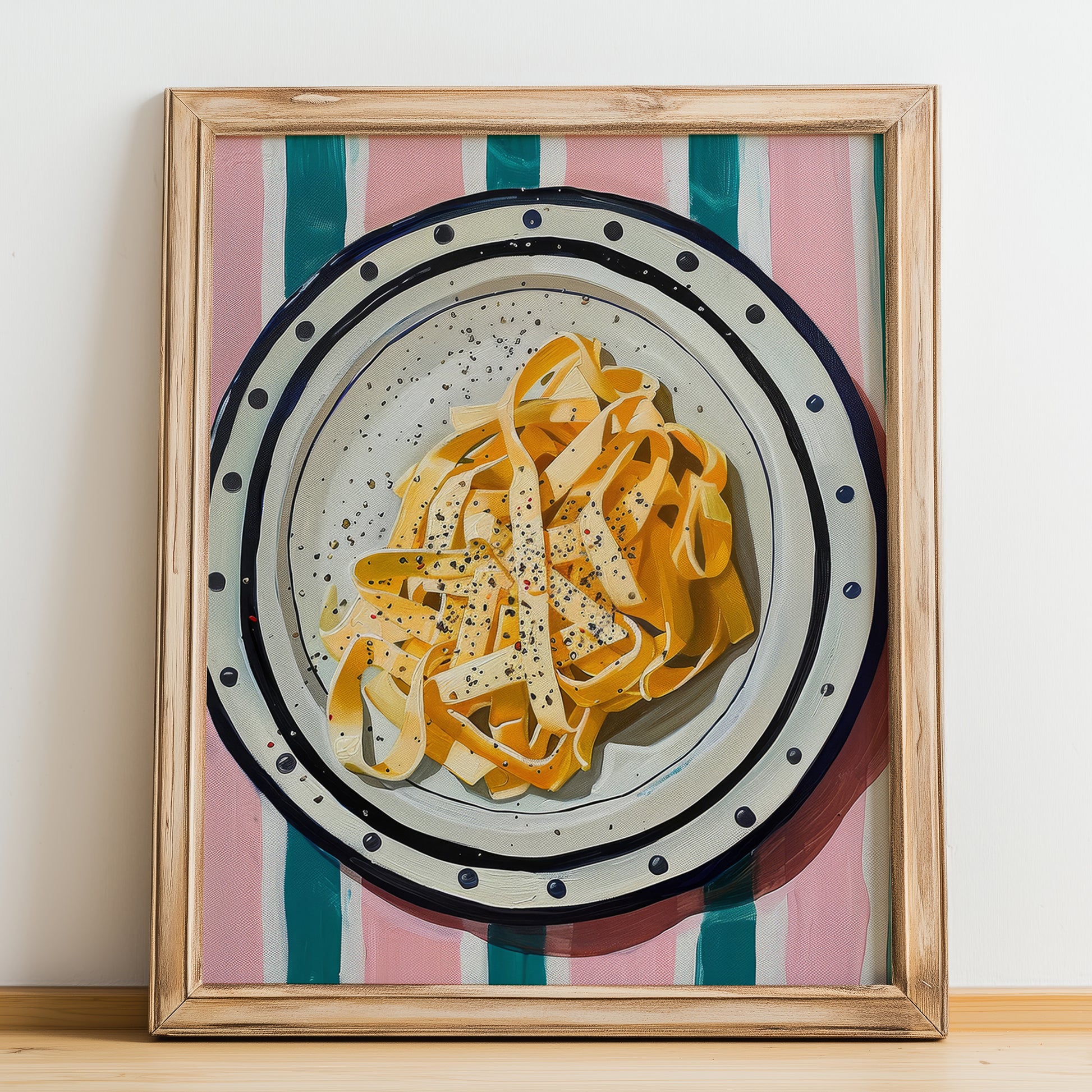 Cacio e Pepe – Italian Pasta, Osteria Still Life, no-text version framed in wood