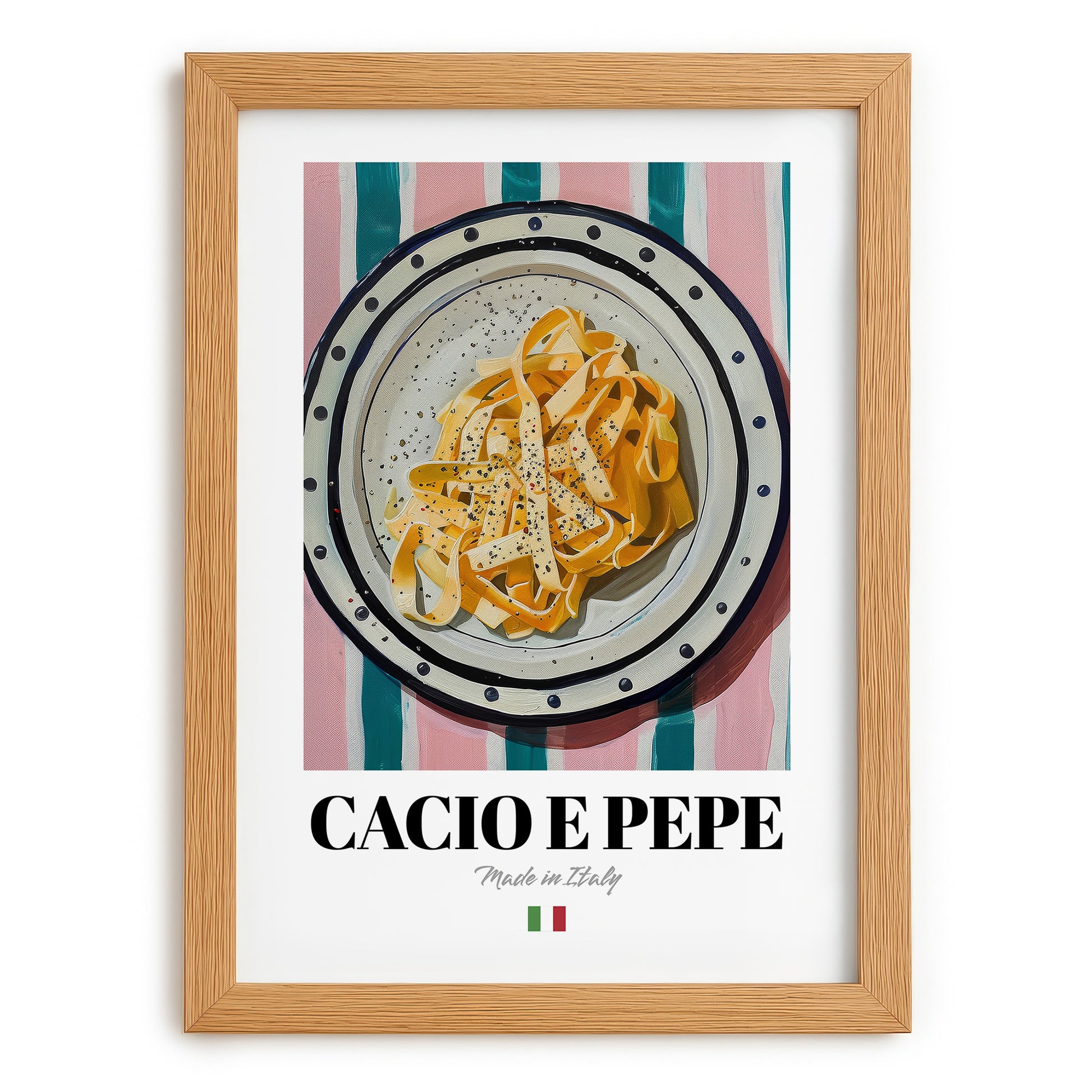 Cacio e Pepe – Italian Pasta, Osteria Still Life, set in oak frame
