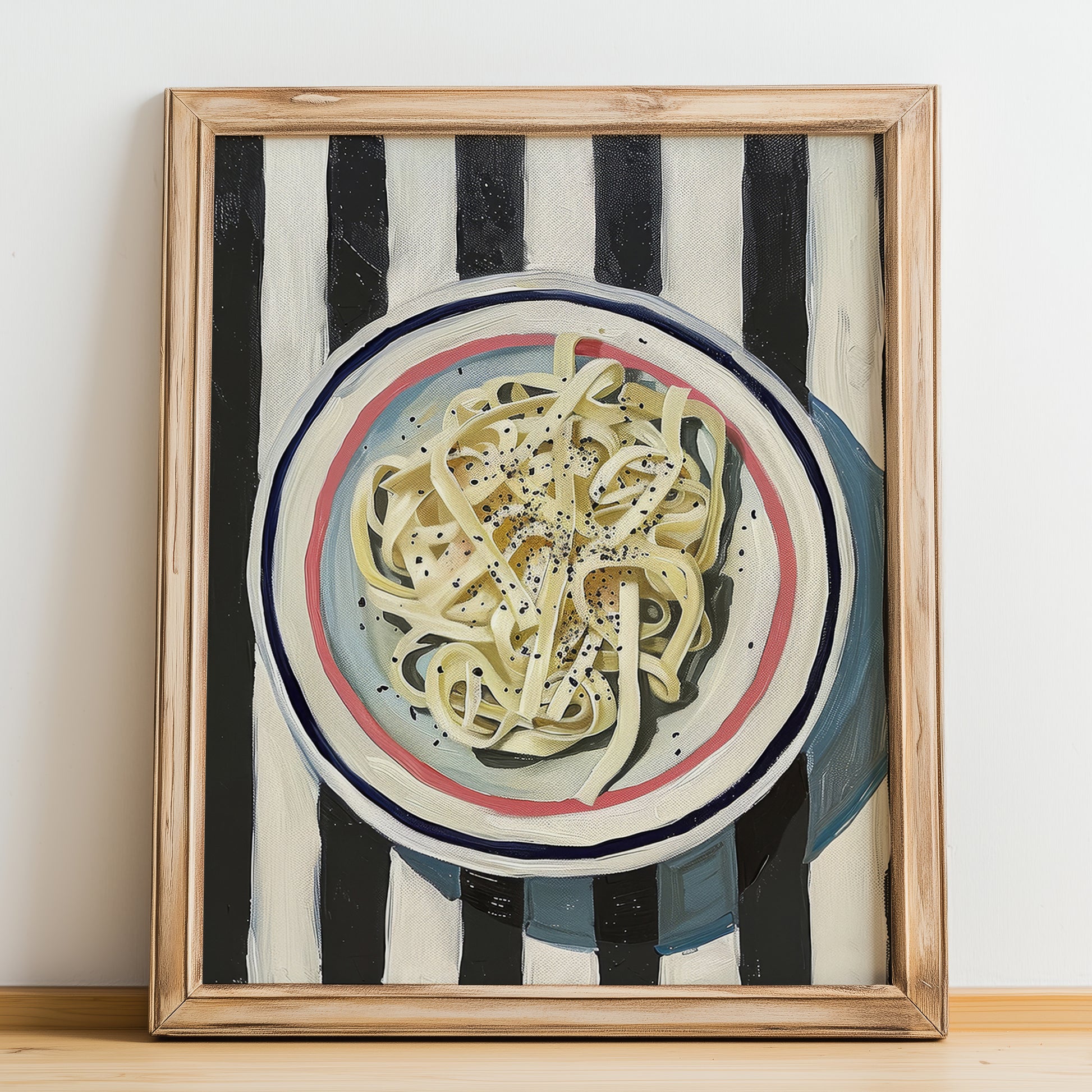 Cacio e Pepe – Italian Pasta, Trattoria Print, no-text version framed in wood