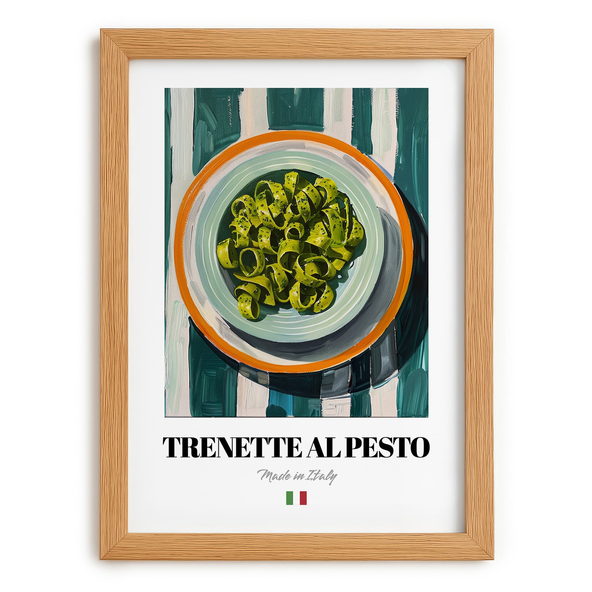 Trenette al Pesto – Italian Pasta, Osteria Poster, set in oak frame