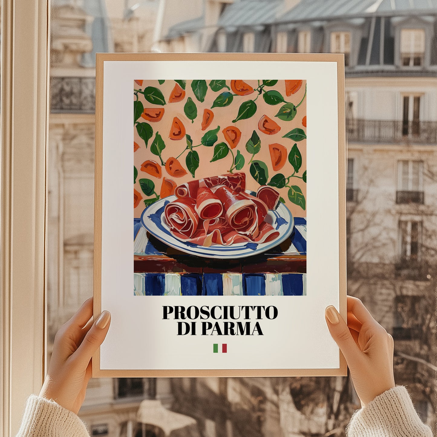 Prosciutto di Parma – Italian Meat Dish, Restaurant Poster, styled in a charming Paris street view