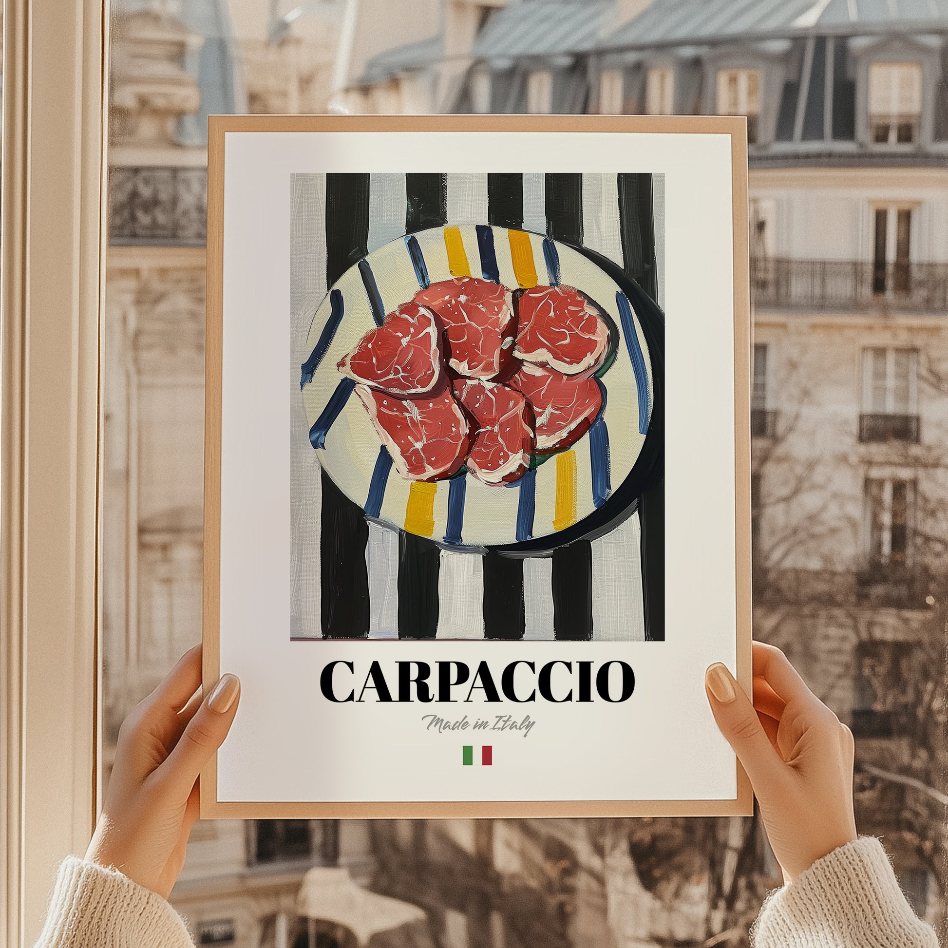 Carpaccio – Italian Meat Dish, Restaurant Still Life, styled in a charming Paris street view