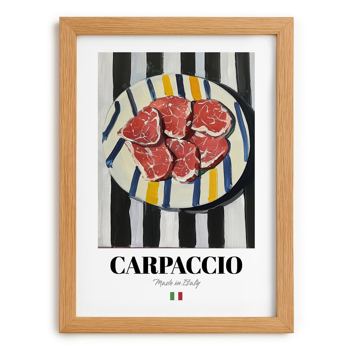 Carpaccio – Italian Meat Dish, Restaurant Still Life, set in oak frame