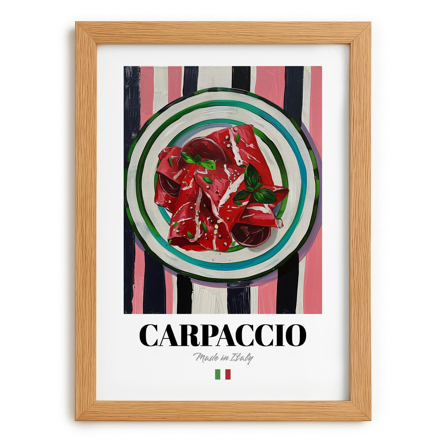 Carpaccio – Italian Meat Dish, Bistro Wall Art, set in oak frame