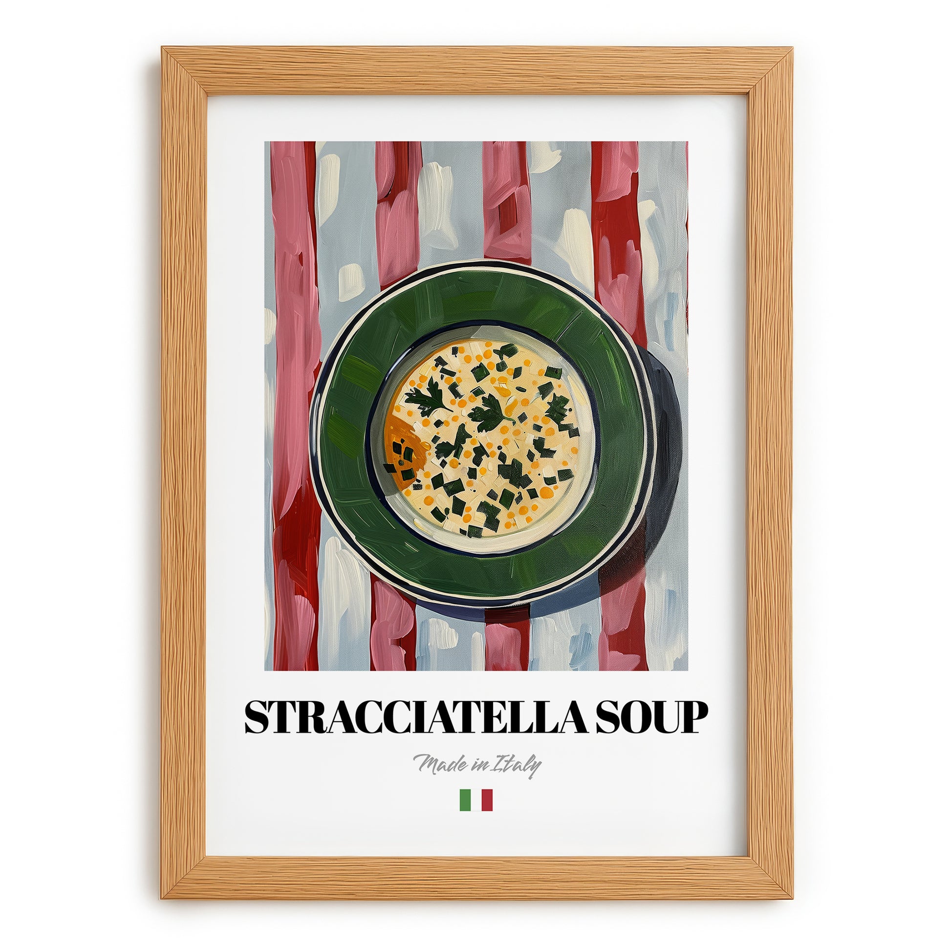 Stracciatella Soup – Italian Soup Dish, Restaurant Print, set in oak frame