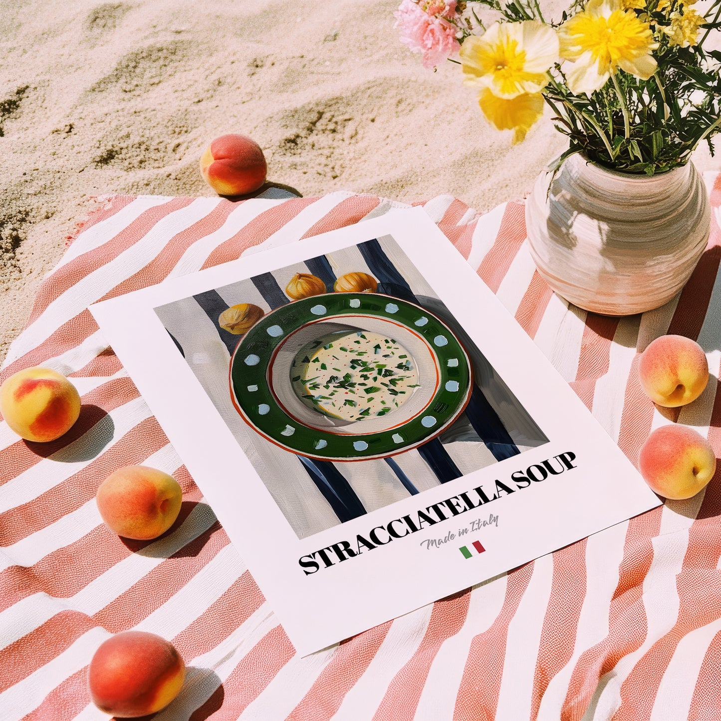 Stracciatella Soup – Italian Soup Dish, Bistro Painting, unframed on coastal sand