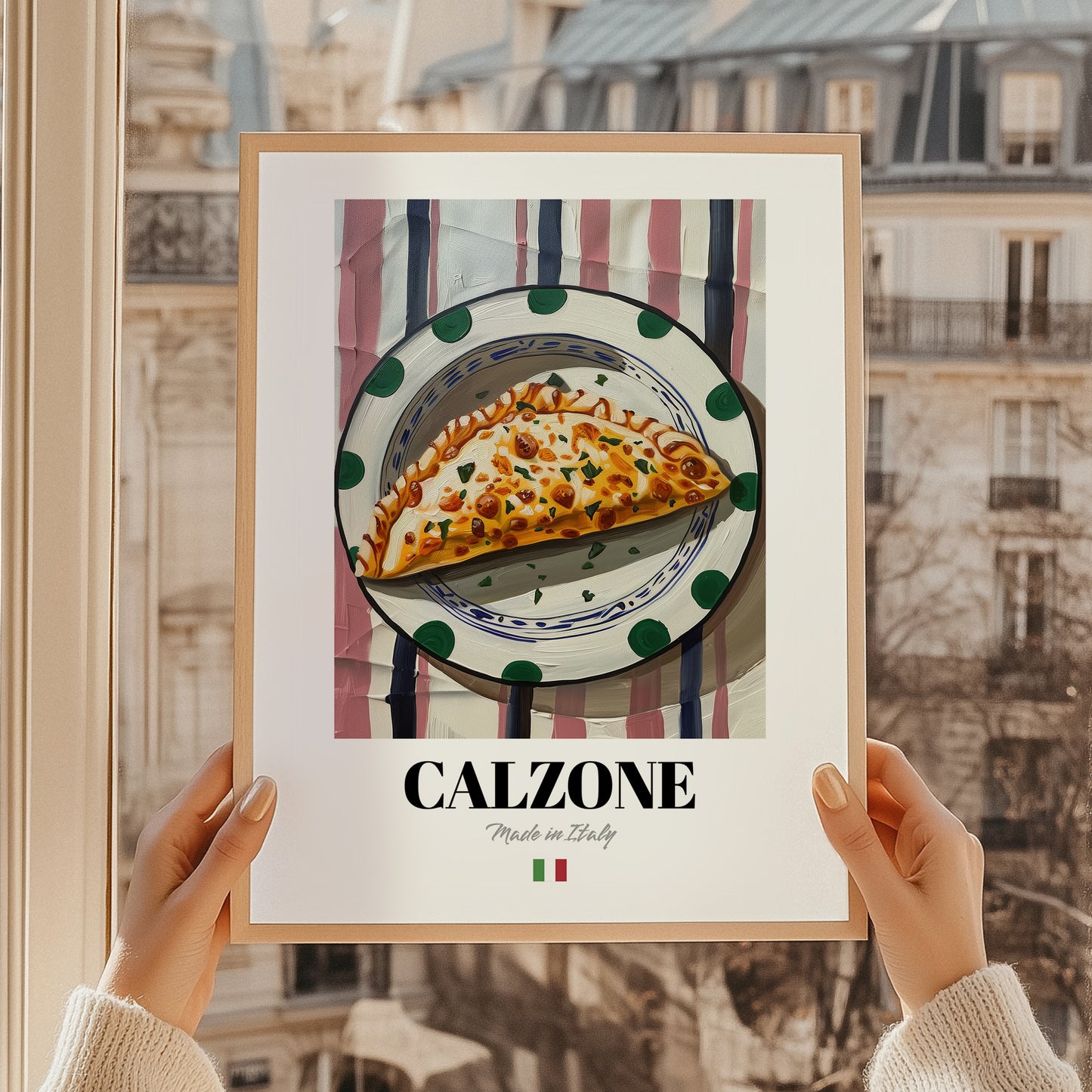 Calzone – Italian Pizza, Pizzeria Wall Art, styled in a charming Paris street view