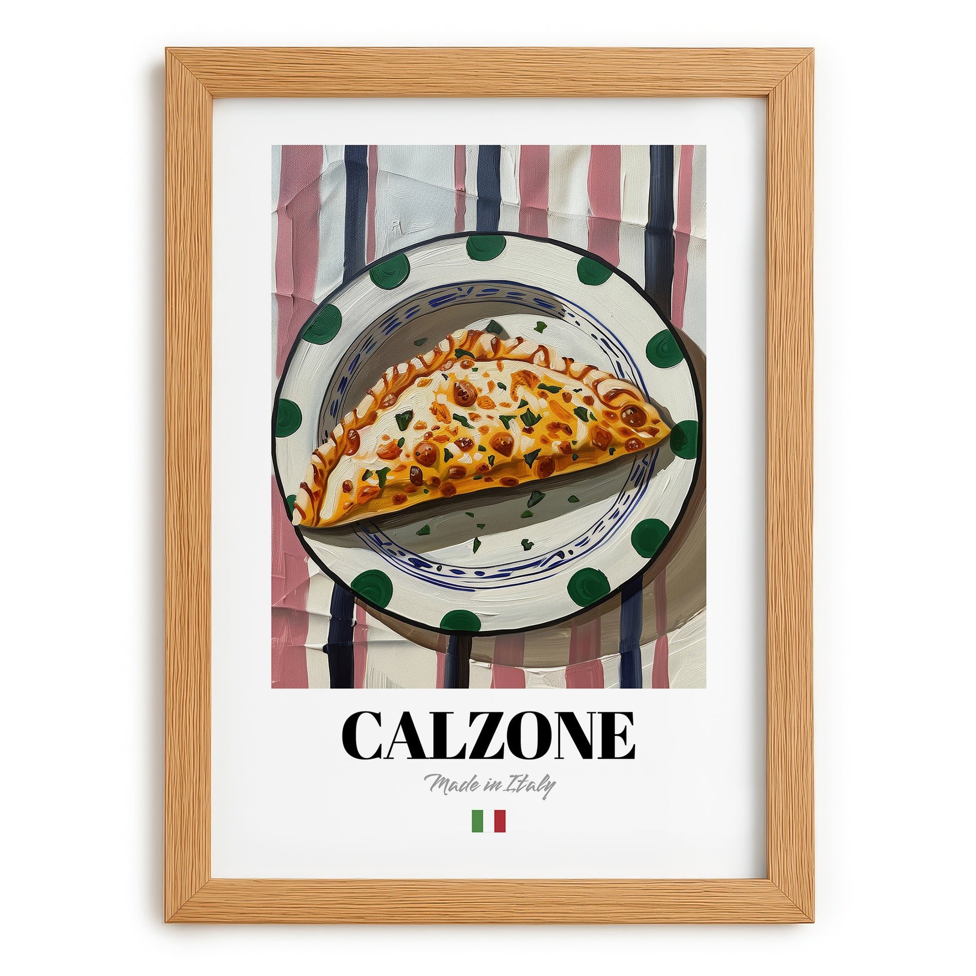 Calzone – Italian Pizza, Pizzeria Wall Art, set in oak frame
