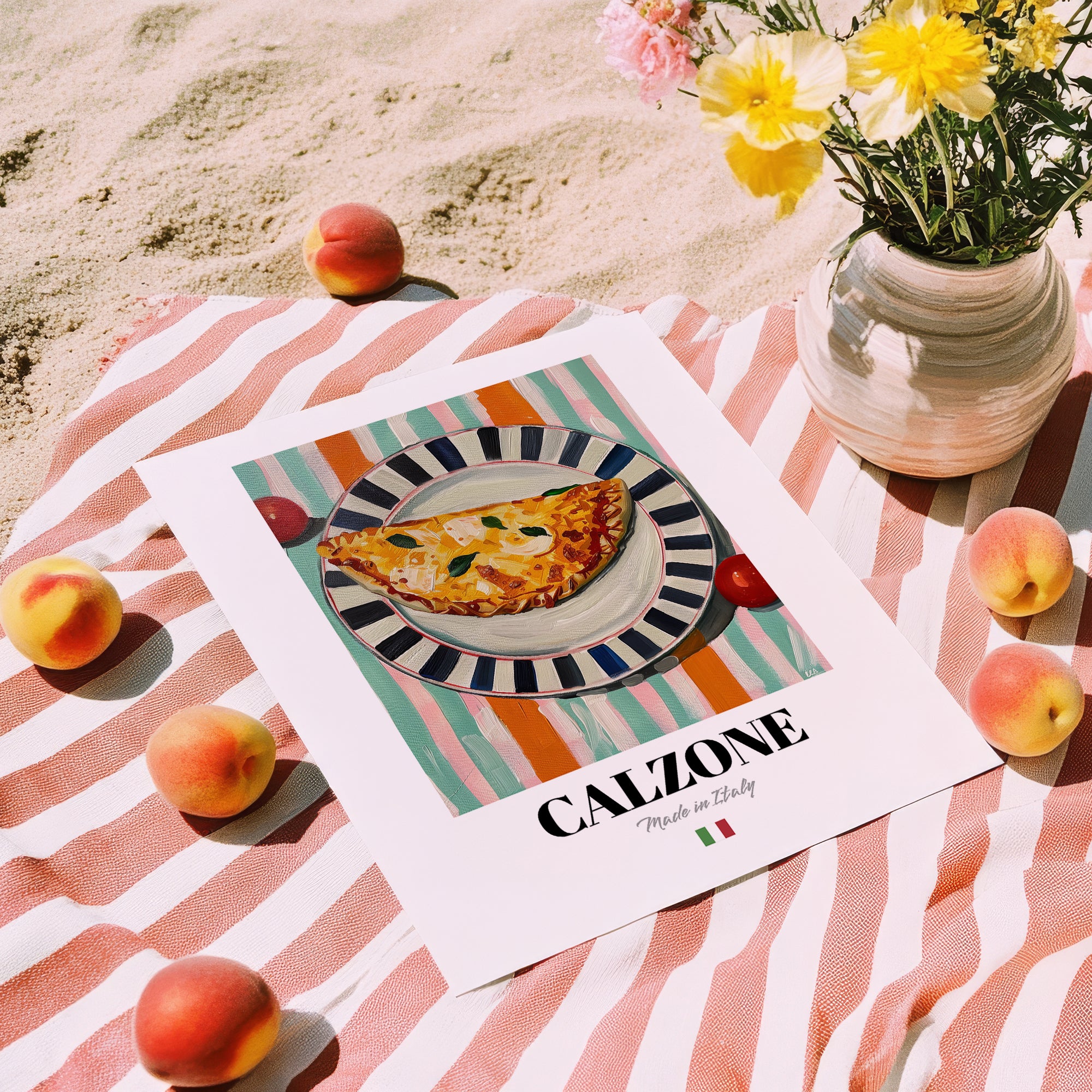 Calzone – Italian Pizza, Pizzeria Print, unframed on coastal sand