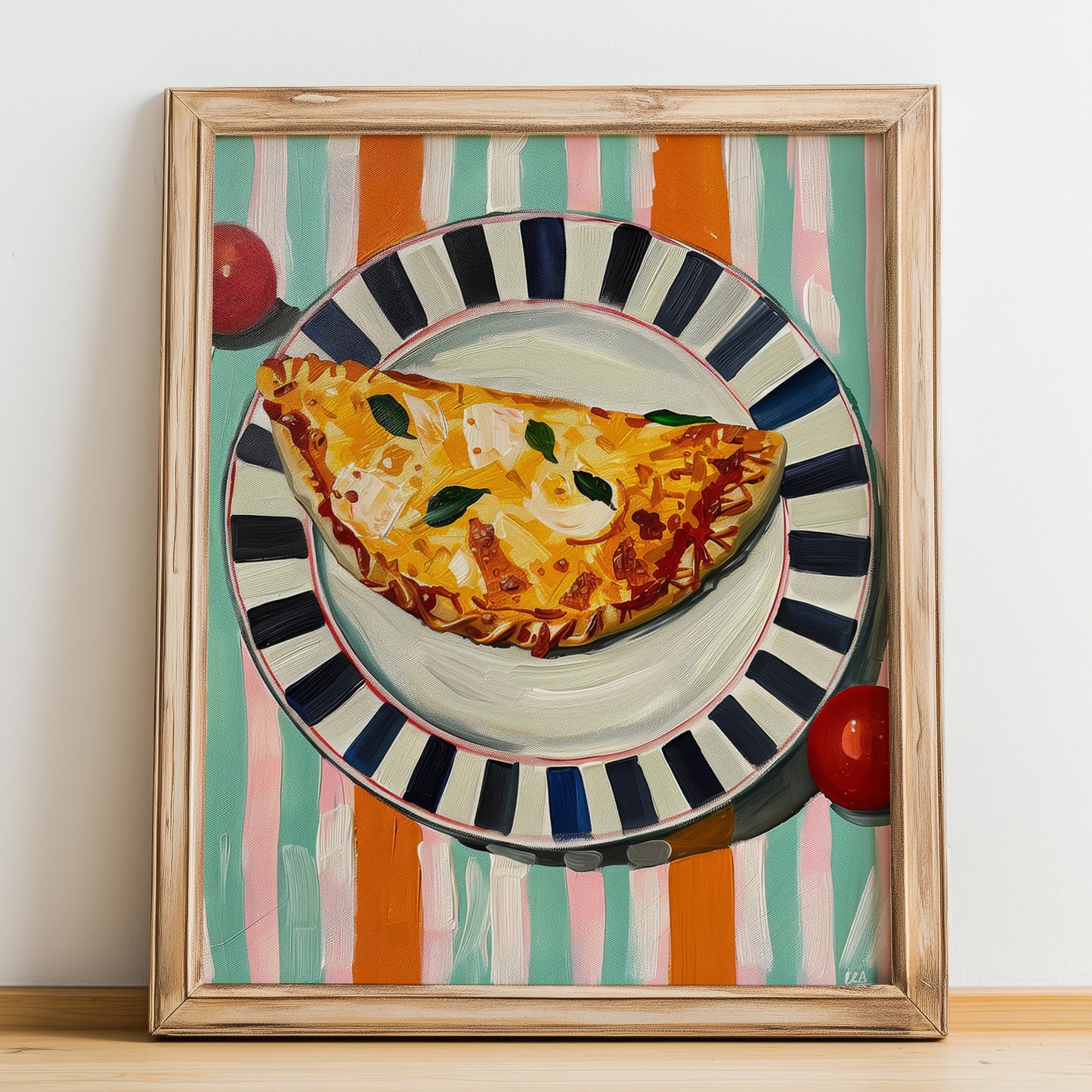 Calzone – Italian Pizza, Pizzeria Print, no-text version framed in wood