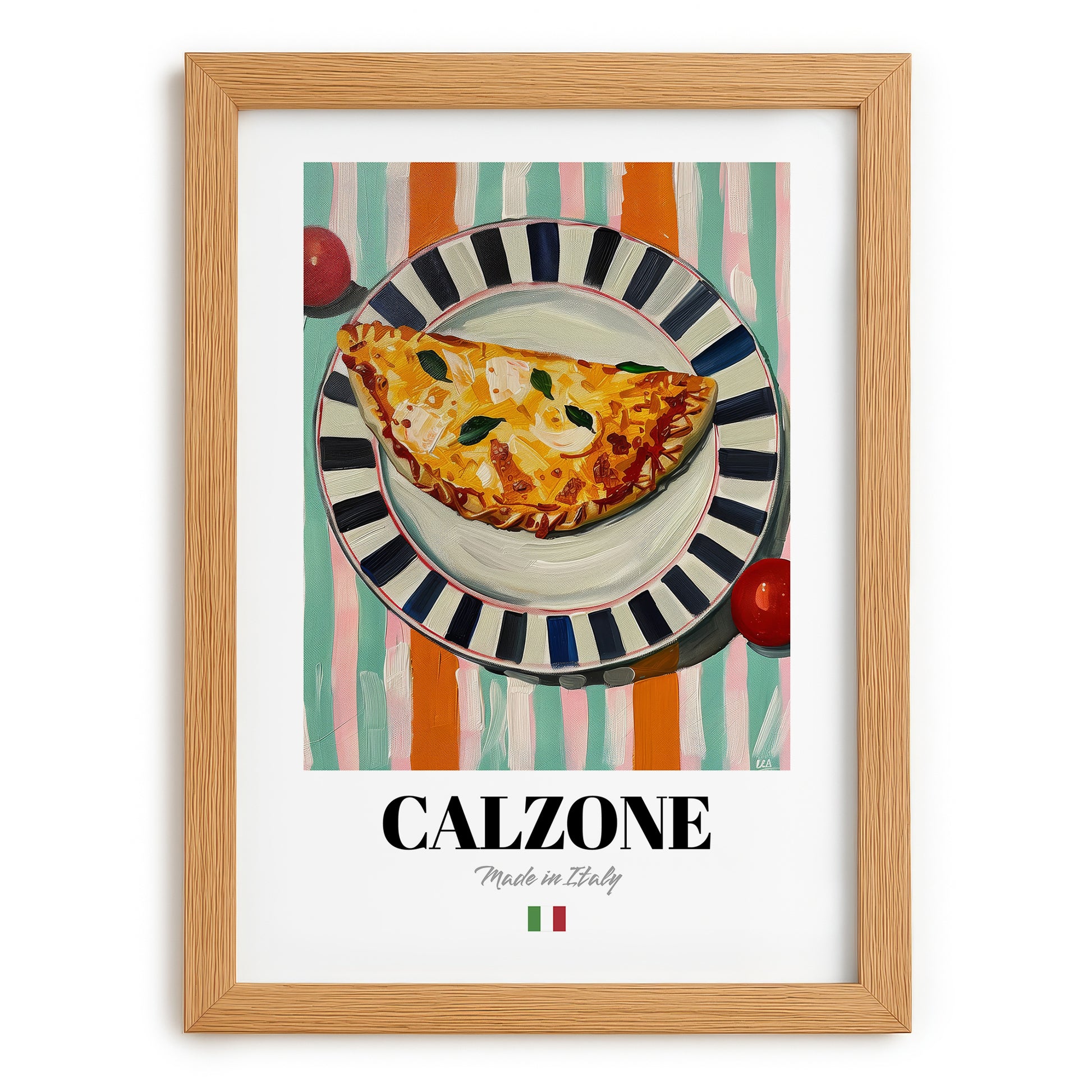 Calzone – Italian Pizza, Pizzeria Print, set in oak frame