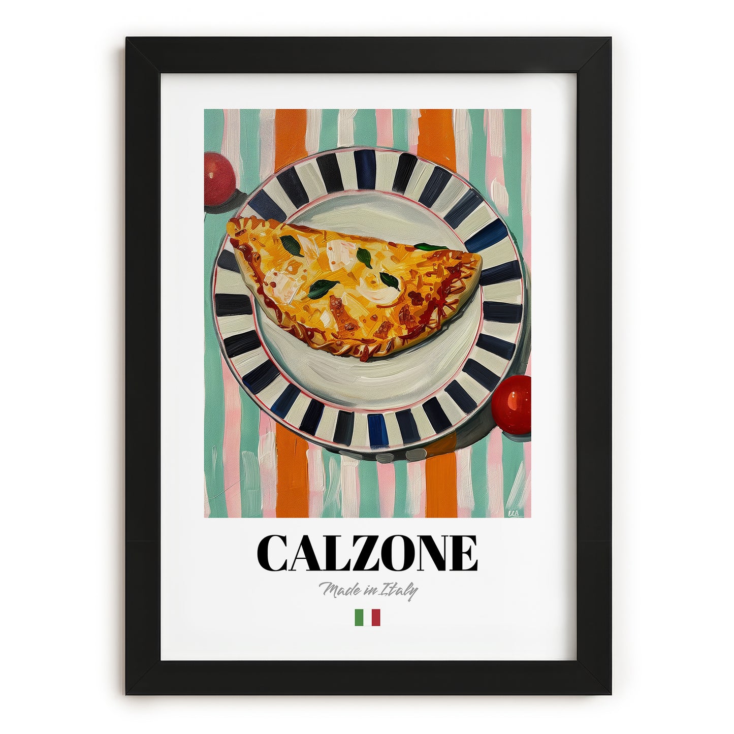 Calzone – Italian Pizza, Pizzeria Print, in sleek black frame