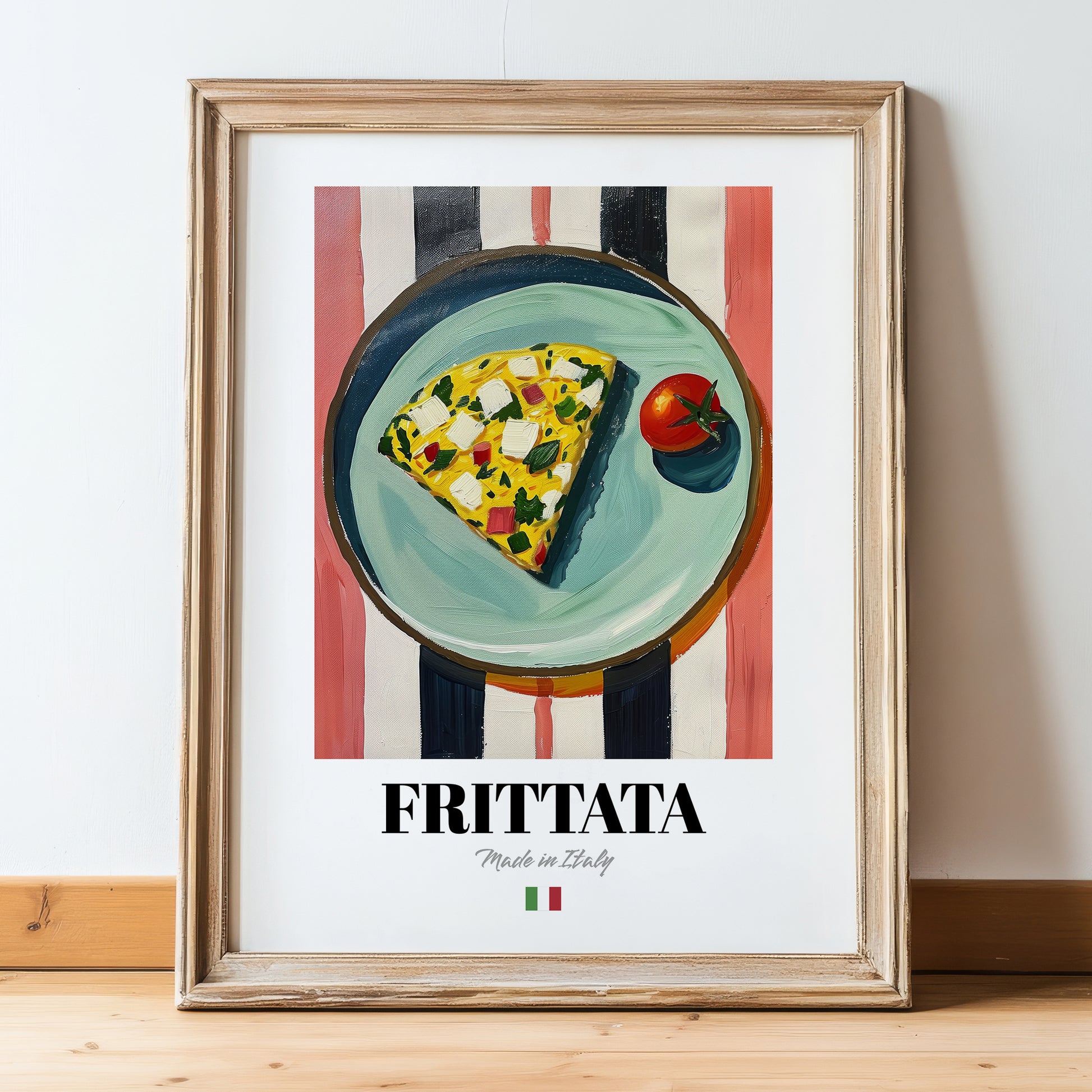 Frittata – Italian Snack Dish, Restaurant Poster, in wooden frame leaning on the floor
