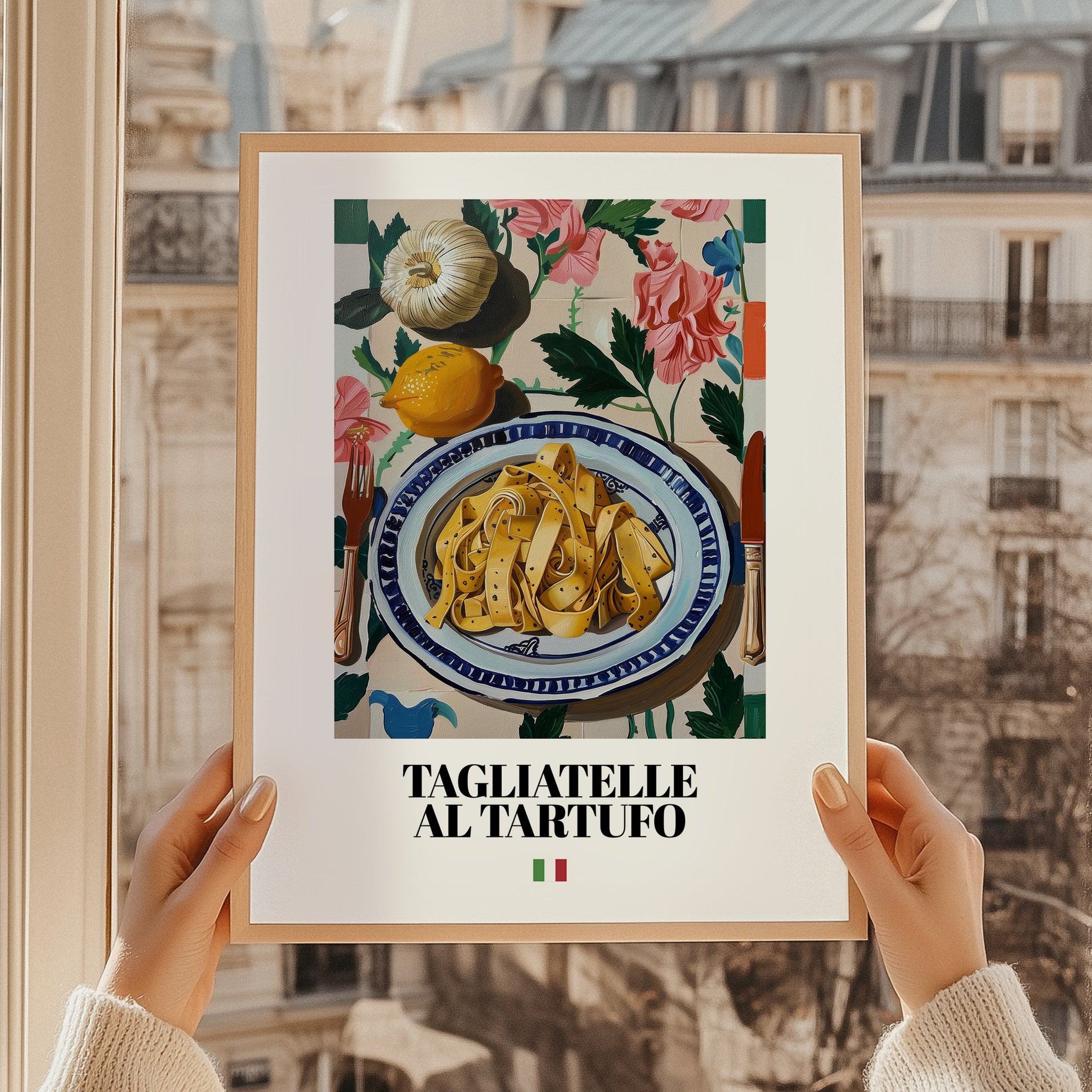 Tagliatelle al Tartufo – Italian Pasta, Ristorante Painting, styled in a charming Paris street view