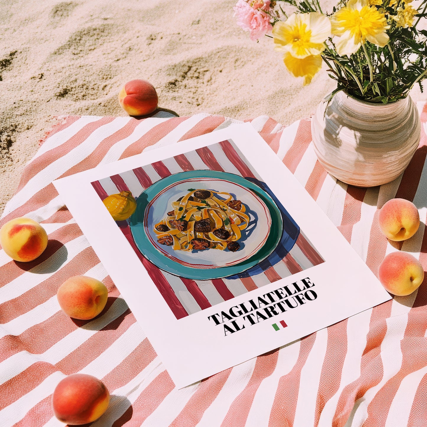 Tagliatelle al Tartufo – Italian Pasta, Osteria Wall Art, unframed on coastal sand