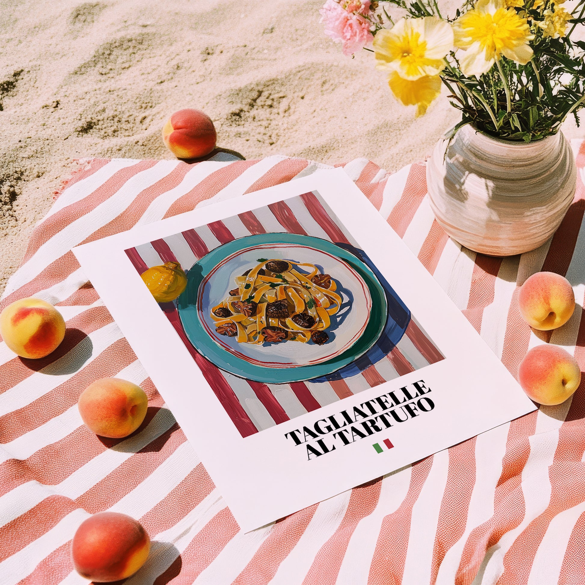 Tagliatelle al Tartufo – Italian Pasta, Osteria Wall Art, unframed on coastal sand