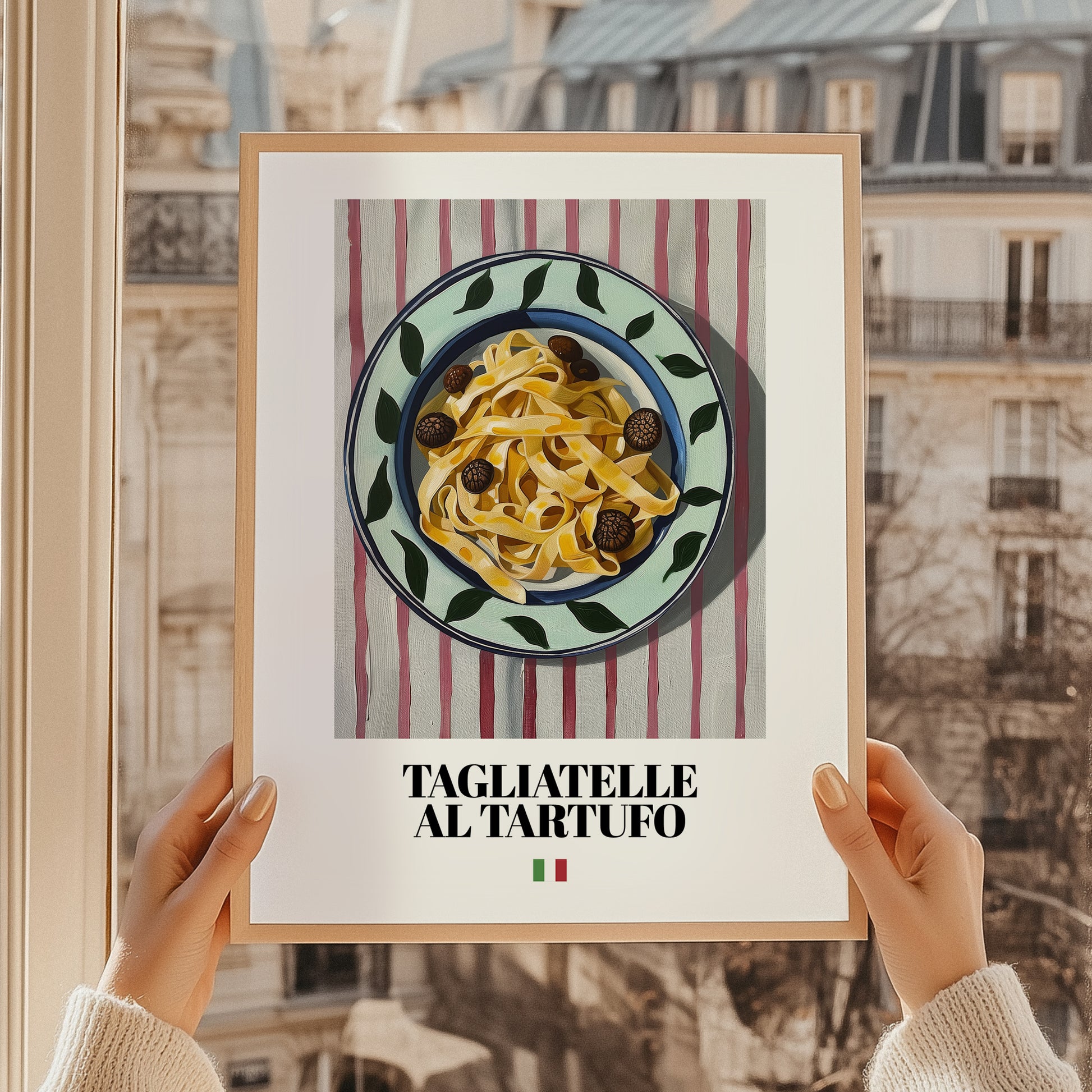 Tagliatelle al Tartufo – Italian Pasta, Osteria Poster, styled in a charming Paris street view