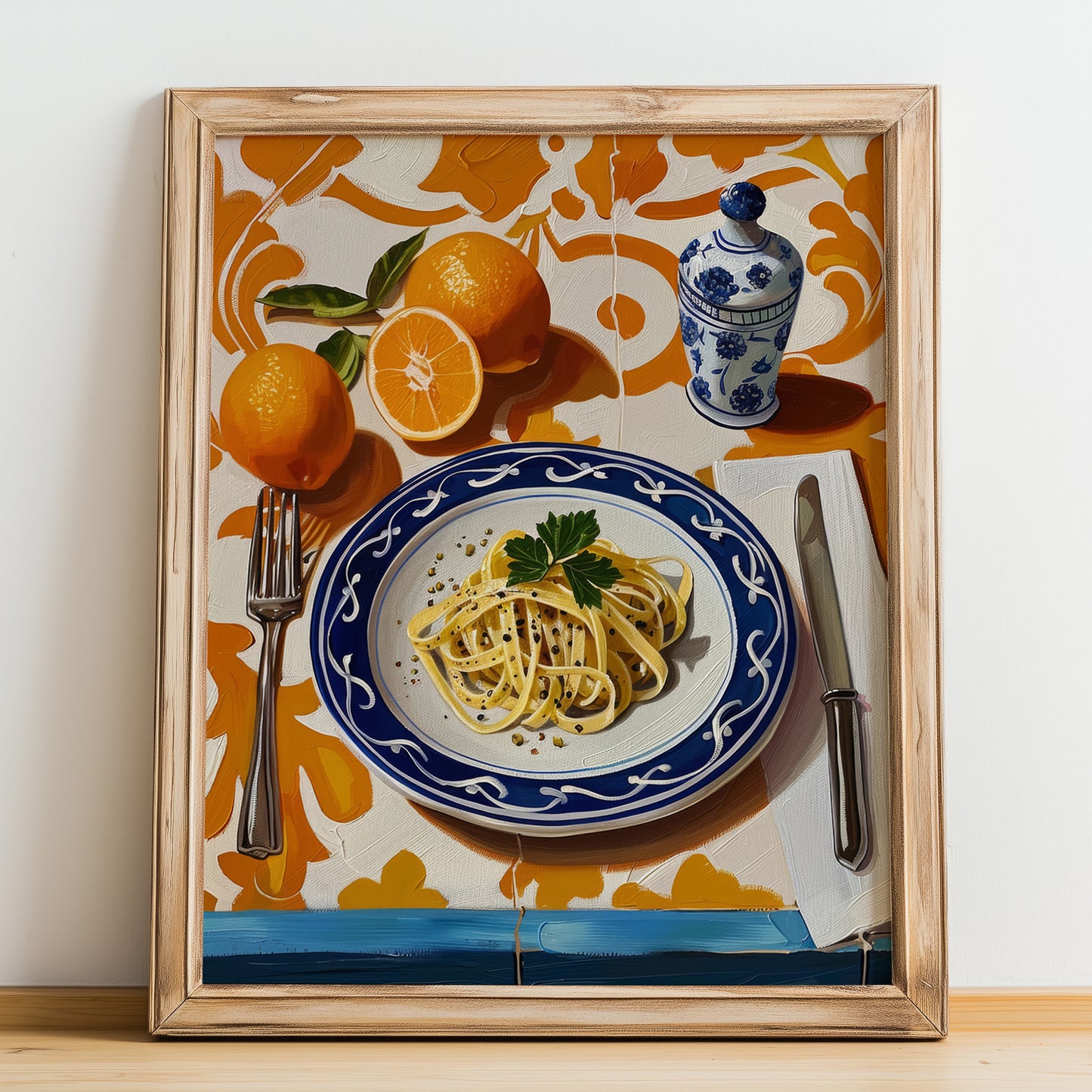 Pici Cacio e Pepe – Italian Pasta, Osteria Print, no-text version framed in wood