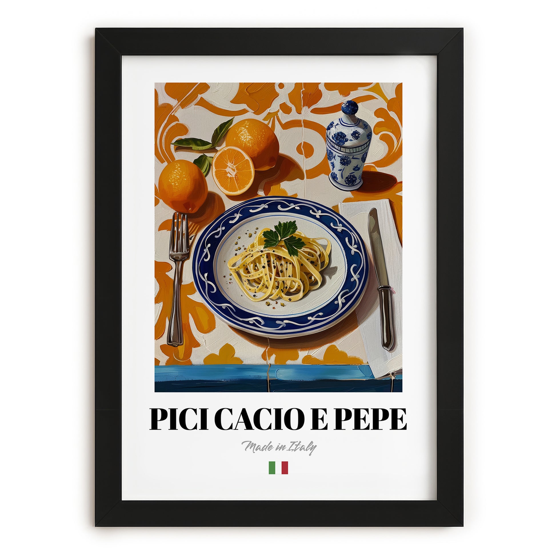 Pici Cacio e Pepe – Italian Pasta, Osteria Print, in sleek black frame