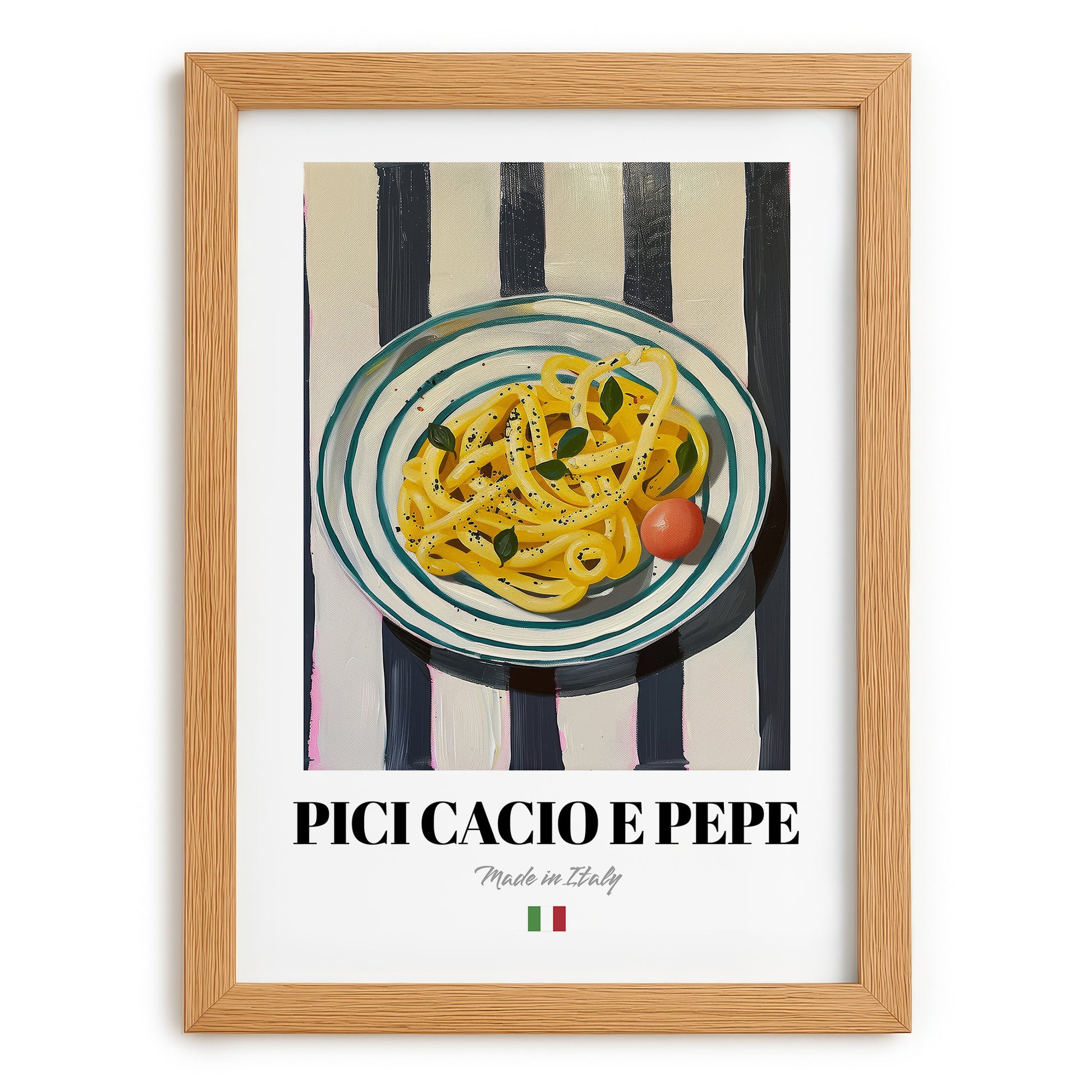 Pici Cacio e Pepe – Italian Pasta, Ristorante Wall Art, set in oak frame
