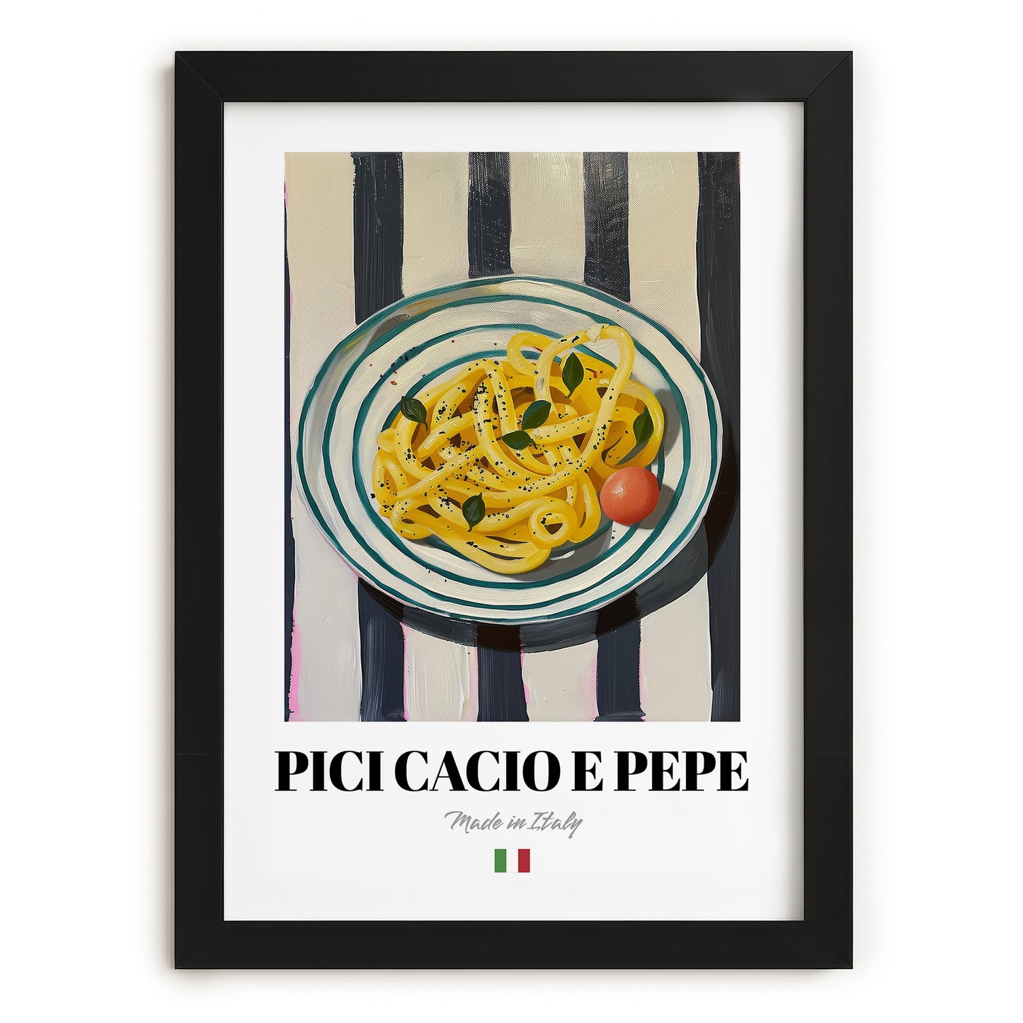 Pici Cacio e Pepe – Italian Pasta, Ristorante Wall Art, in sleek black frame