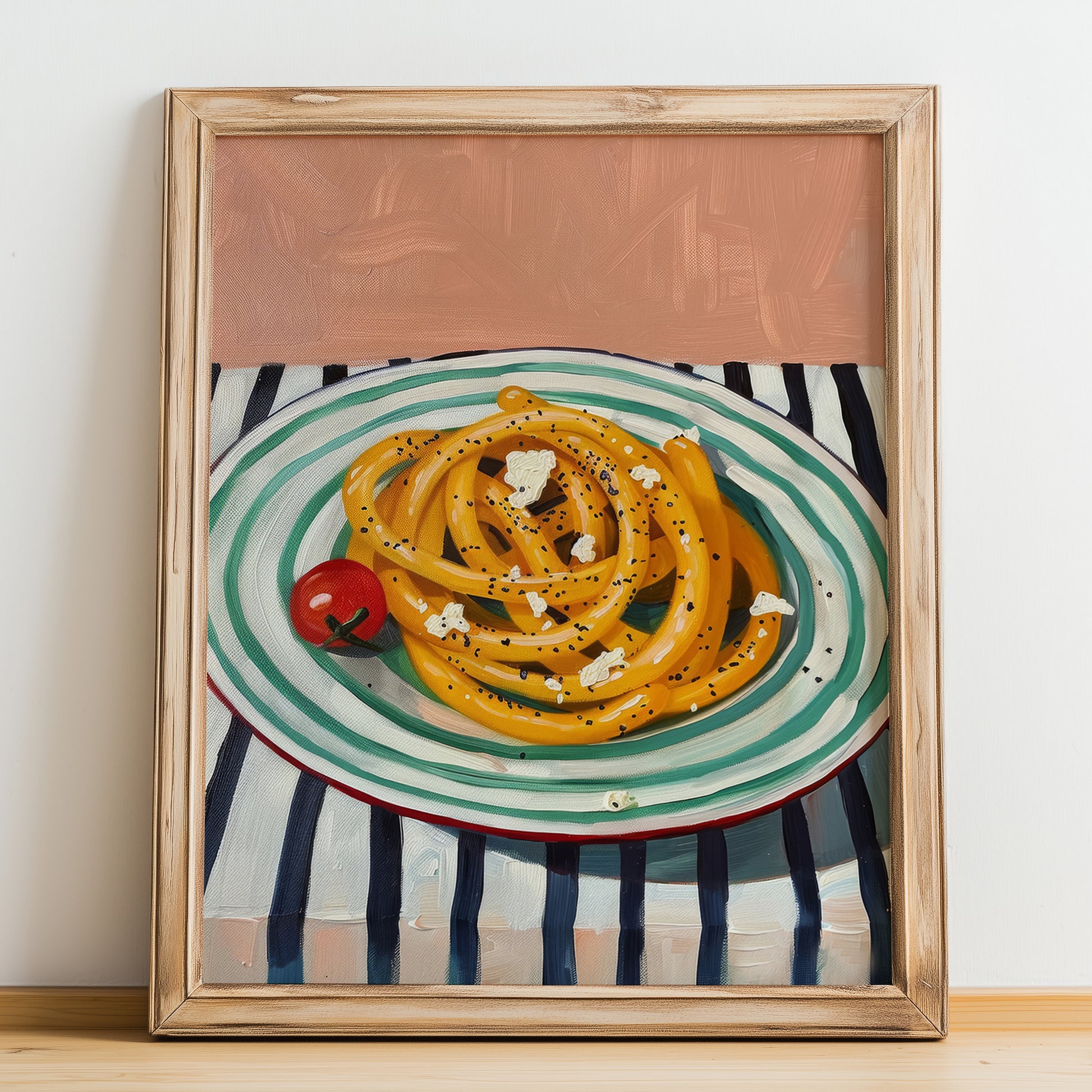 Pici Cacio e Pepe – Italian Pasta, Ristorante Poster, no-text version framed in wood