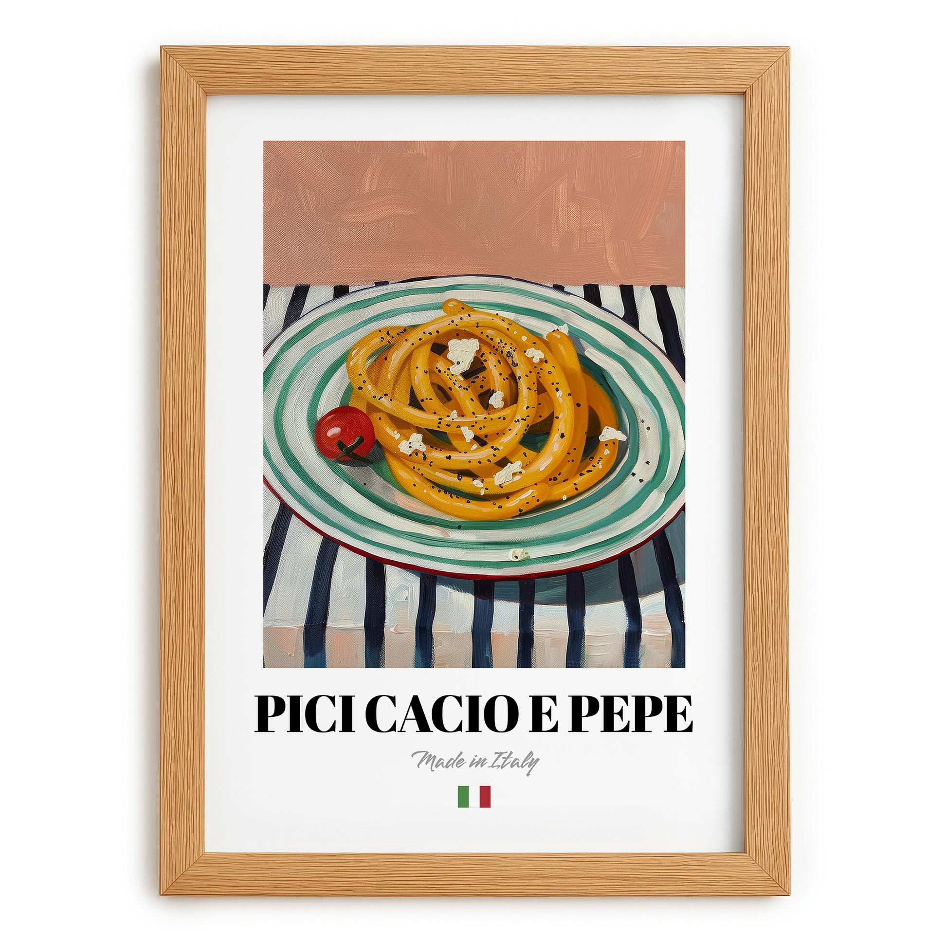 Pici Cacio e Pepe – Italian Pasta, Ristorante Poster, set in oak frame