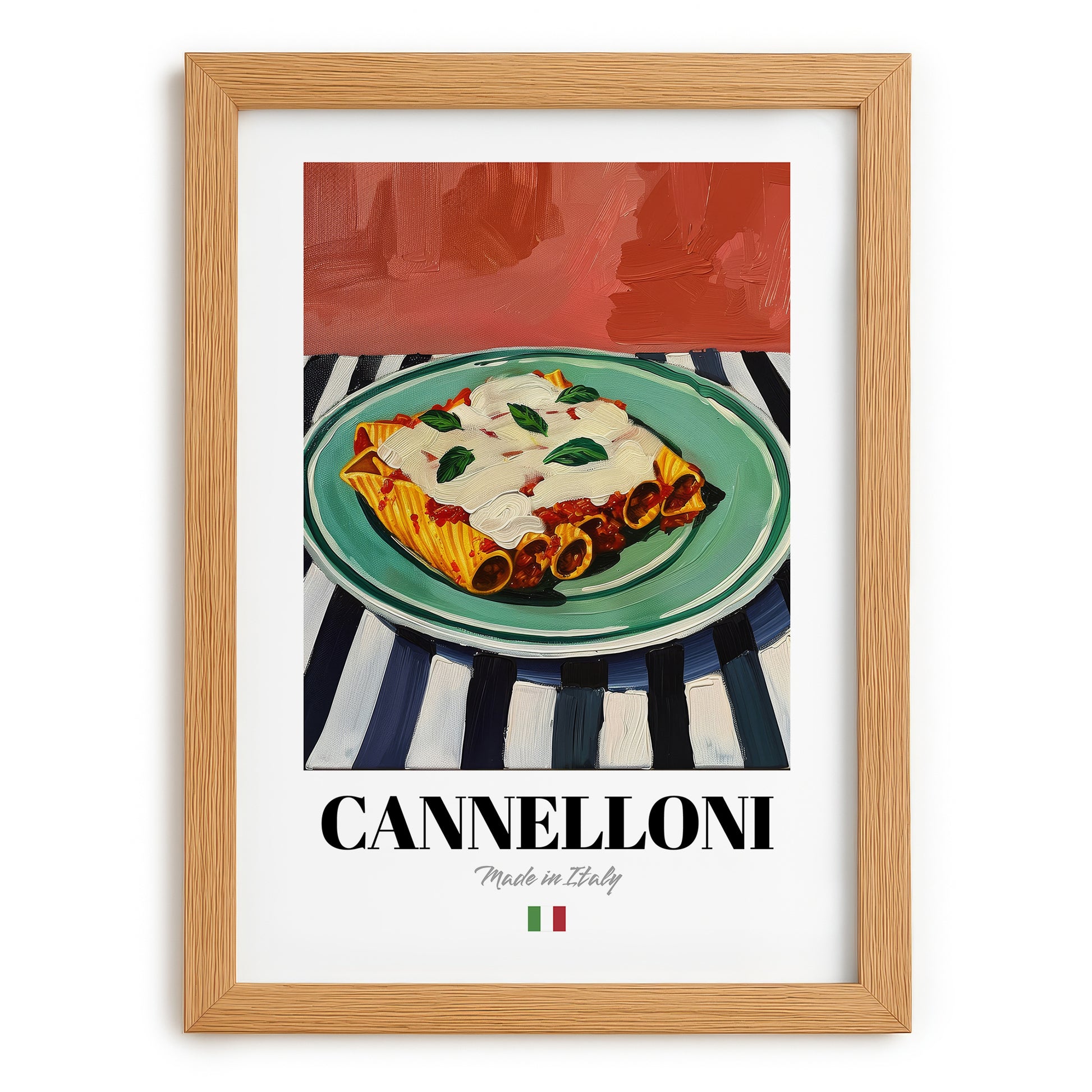 Cannelloni – Italian Pasta, Ristorante Illustration, set in oak frame