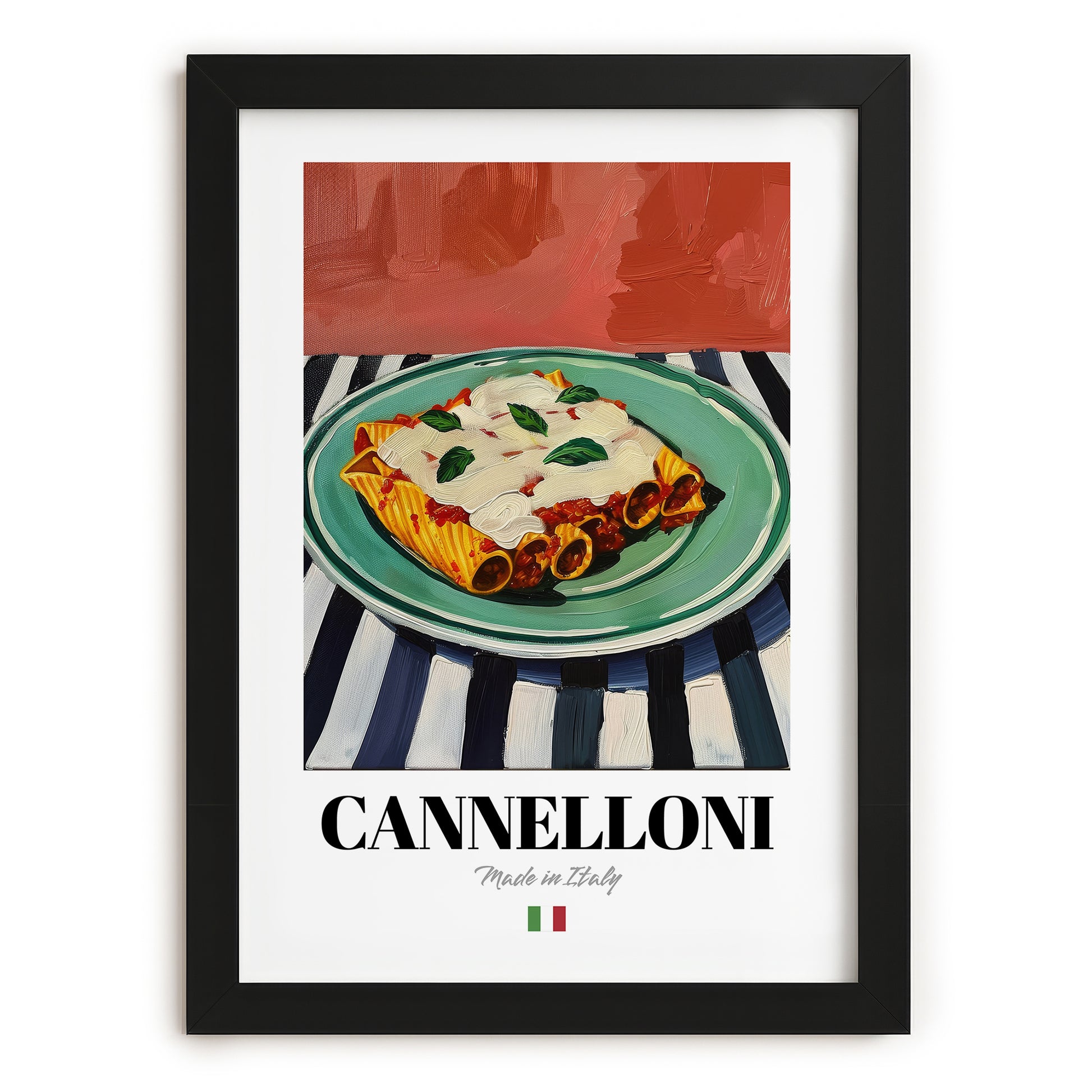 Cannelloni – Italian Pasta, Ristorante Illustration, in sleek black frame