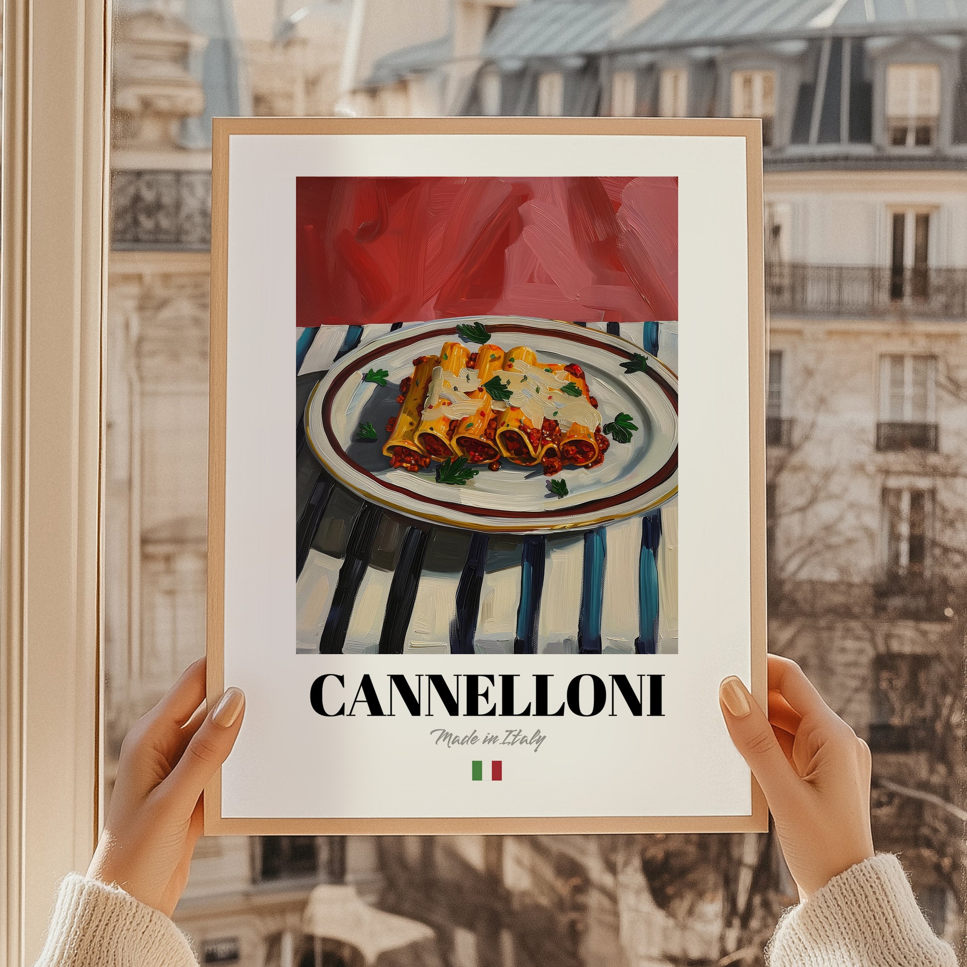Cannelloni – Italian Pasta, Trattoria Poster, styled in a charming Paris street view
