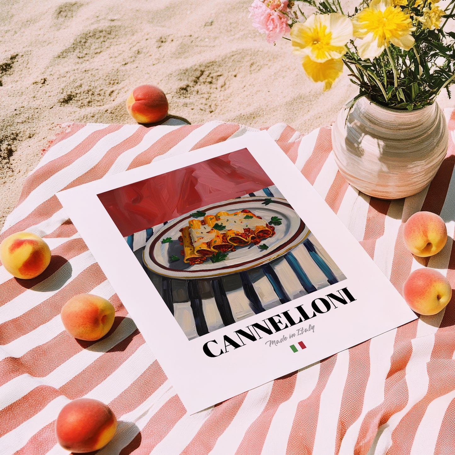 Cannelloni – Italian Pasta, Trattoria Poster, unframed on coastal sand