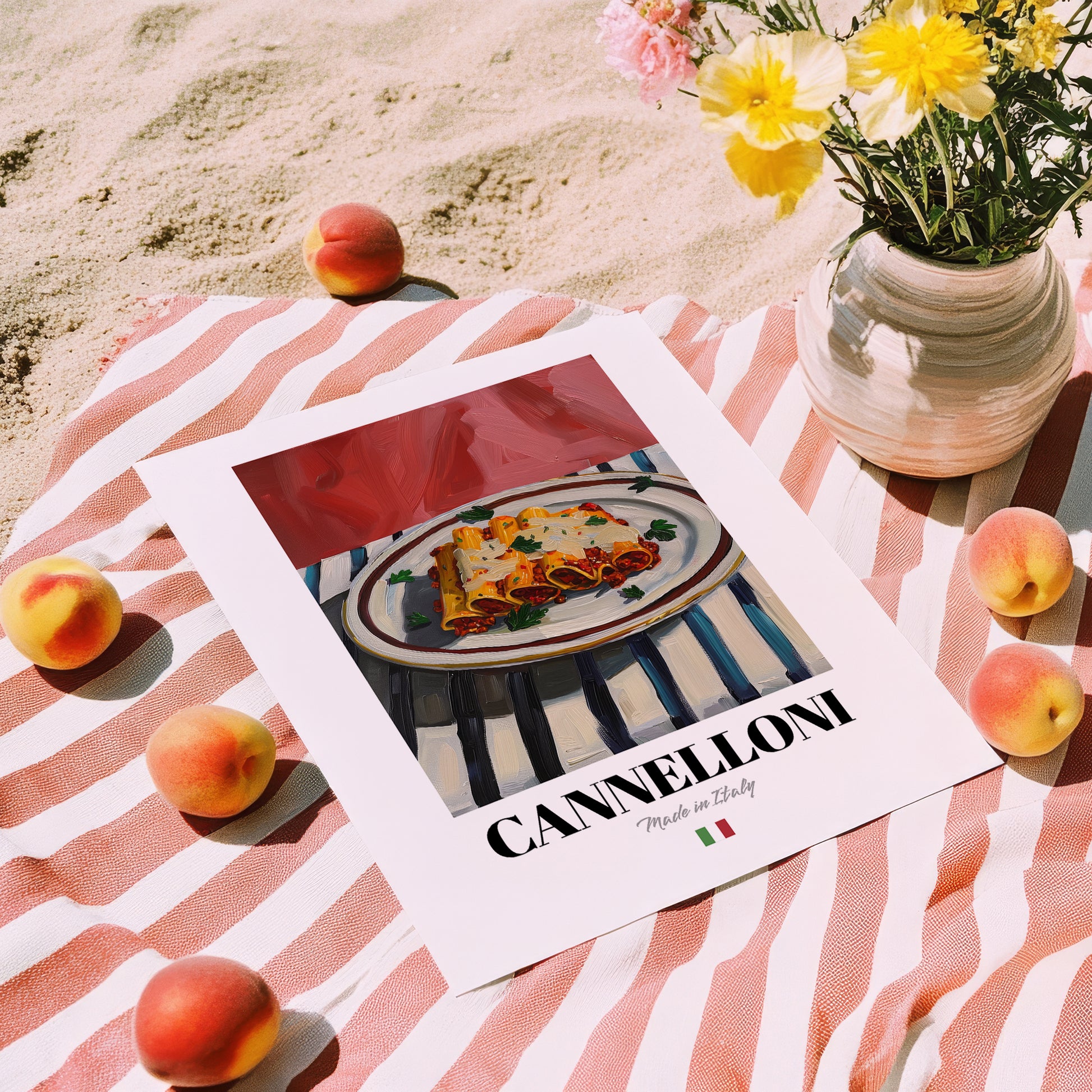 Cannelloni – Italian Pasta, Trattoria Poster, unframed on coastal sand
