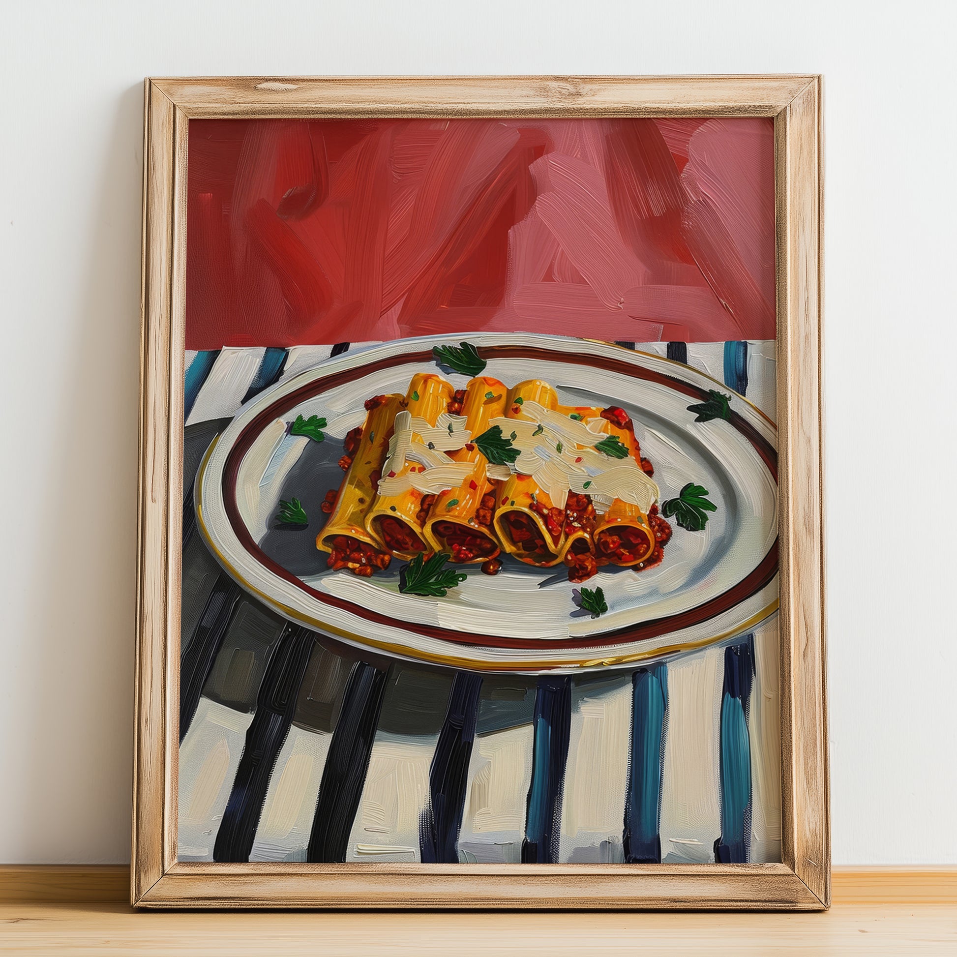 Cannelloni – Italian Pasta, Trattoria Poster, no-text version framed in wood
