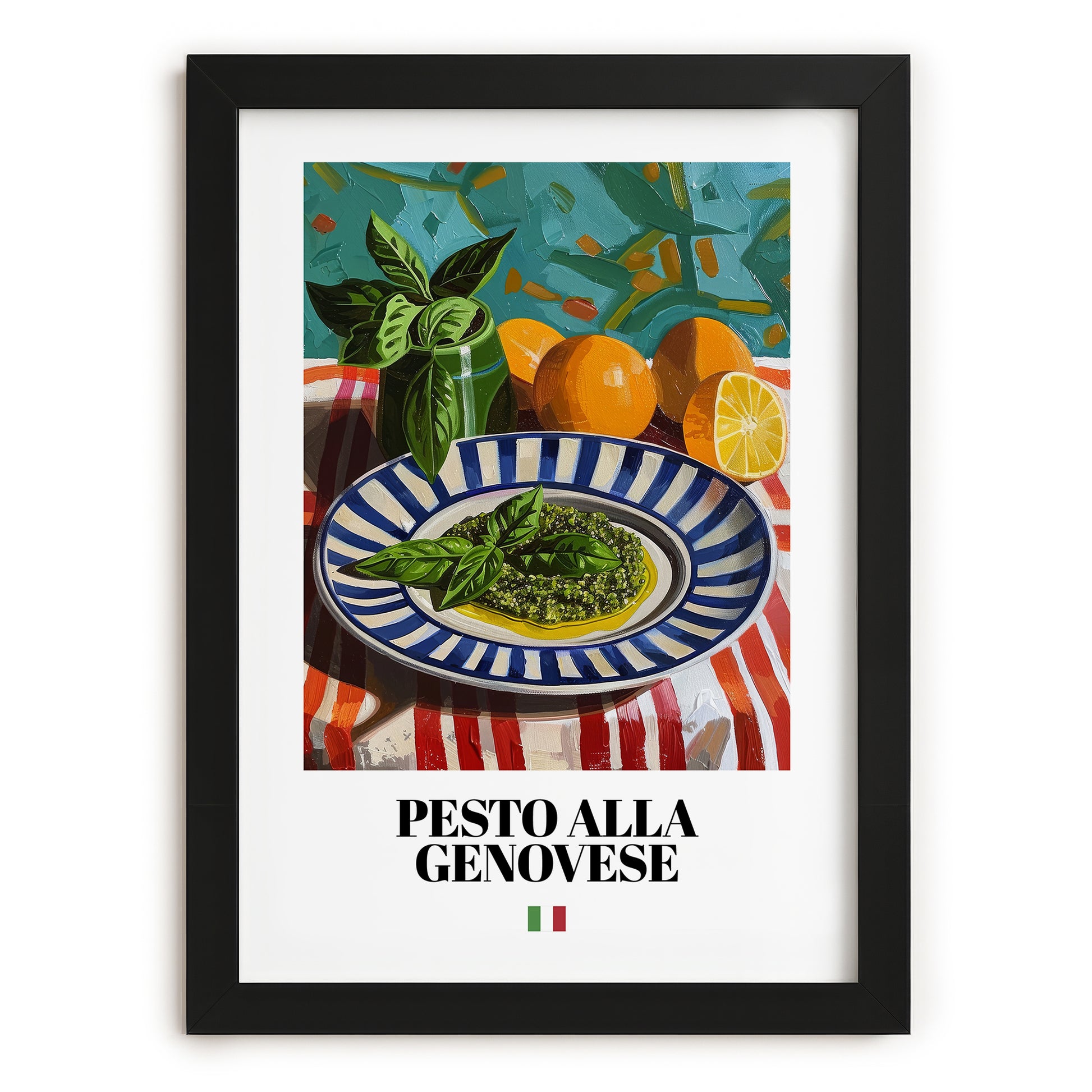 Pesto alla Genovese – Italian Pasta, Osteria Wall Decor, in sleek black frame