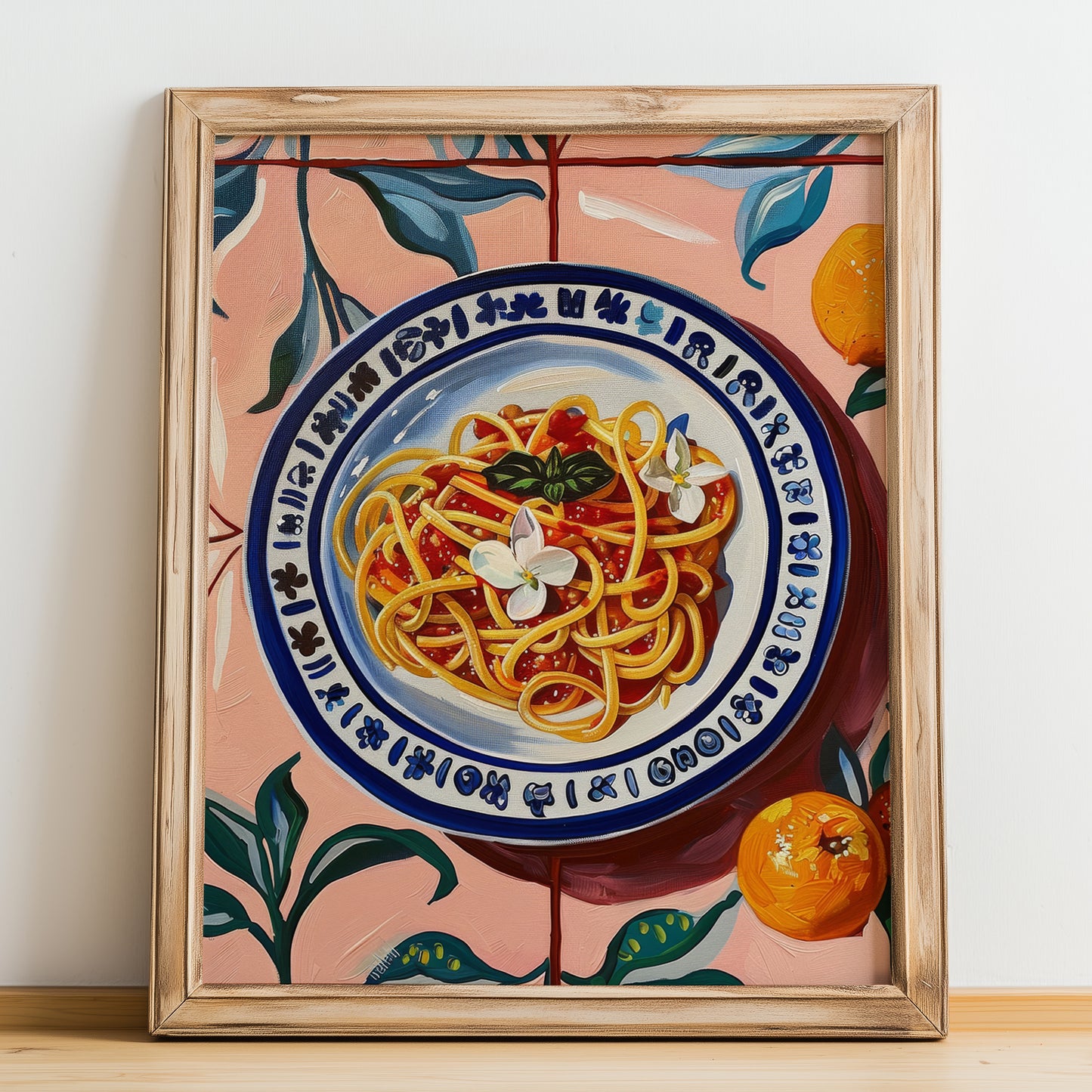 Bucatini all'Amatriciana – Italian Pasta, Trattoria Wall Art, no-text version framed in wood