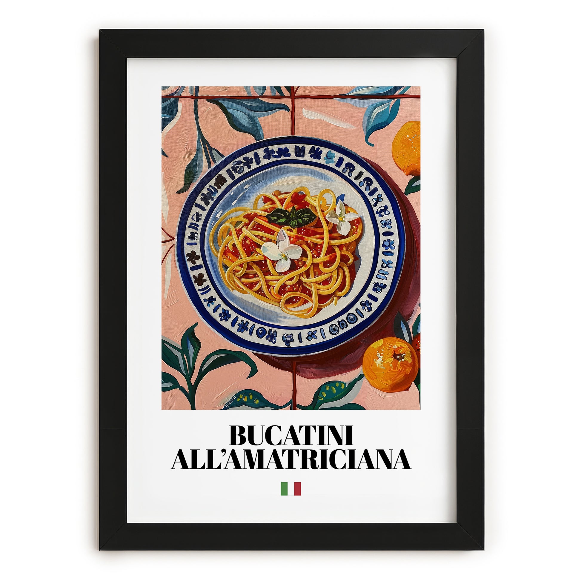 Bucatini all'Amatriciana – Italian Pasta, Trattoria Wall Art, in sleek black frame