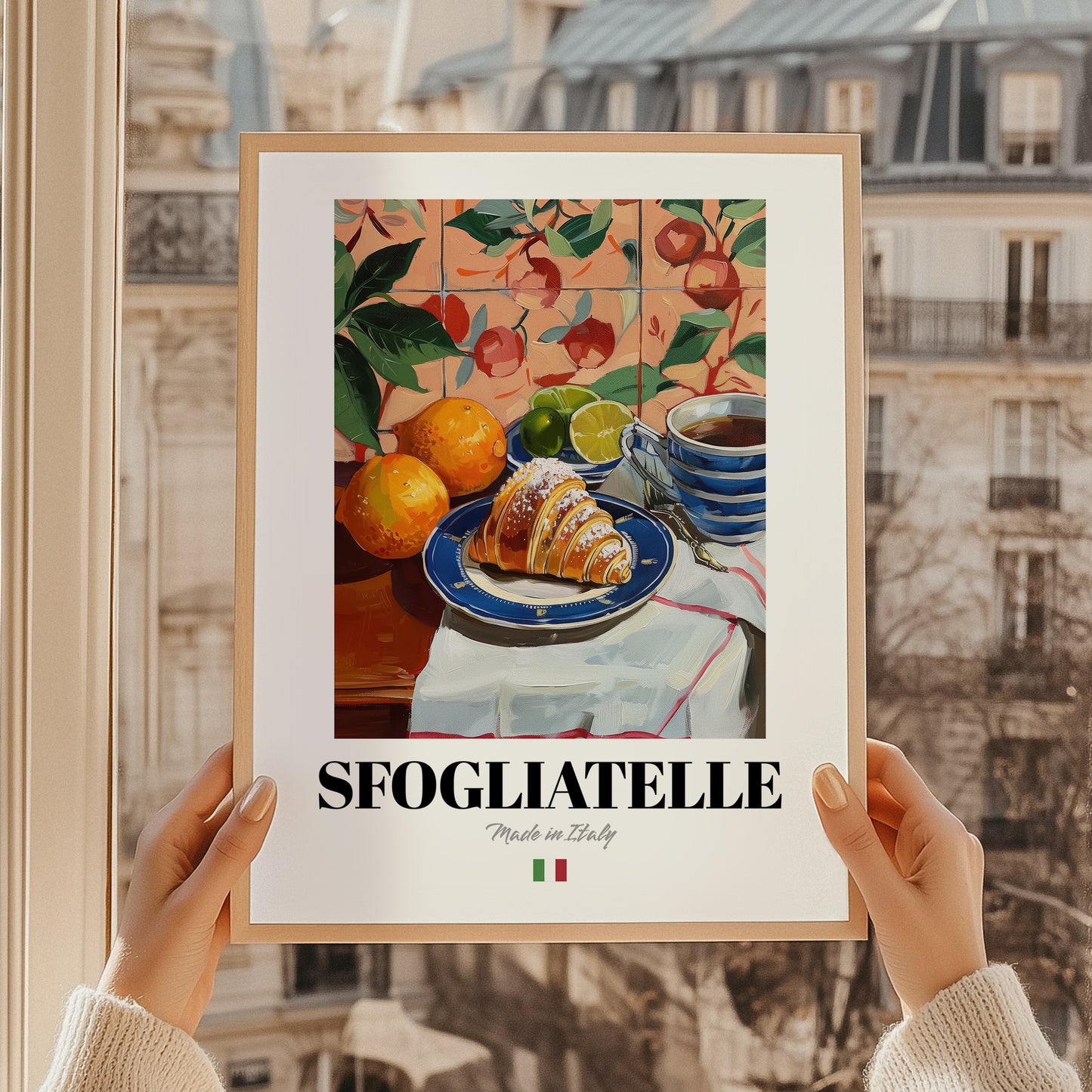 Sfogliatelle – Italian Pastry Dish, Café Wall Art, styled in a charming Paris street view