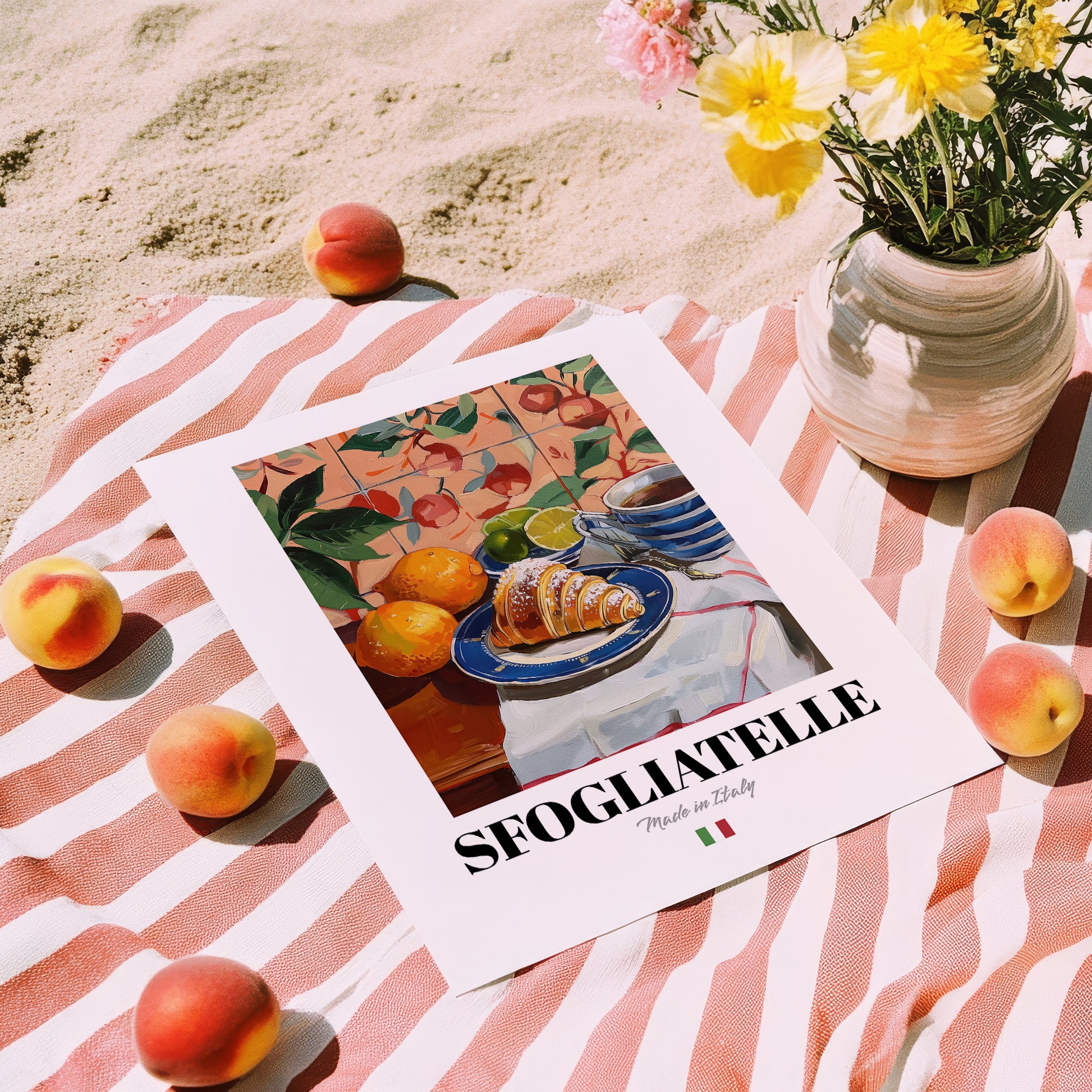 Sfogliatelle – Italian Pastry Dish, Café Wall Art, unframed on coastal sand